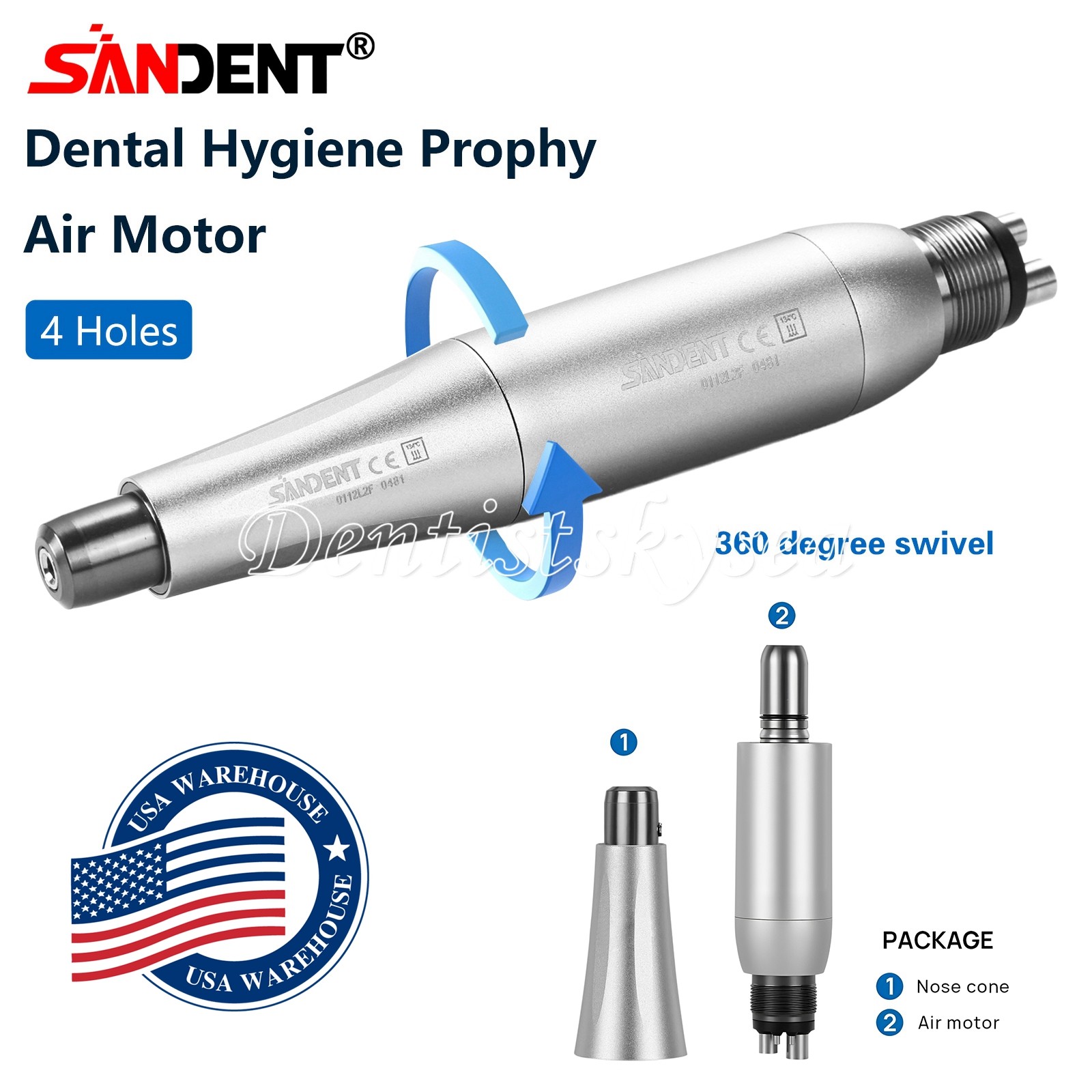 Dental Hygiene Prophy Handpiece Air Motor 4 Holes 4:1 Reduction 360 ° Swivel