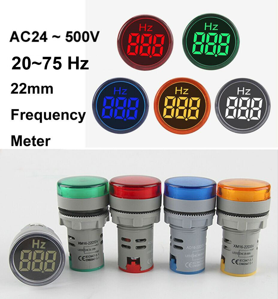 HQ 22mm LED Frequency Meter 20 ~ 75 Hz 50Hz 60Hz / AC24~AC500V 110V 220V 240V