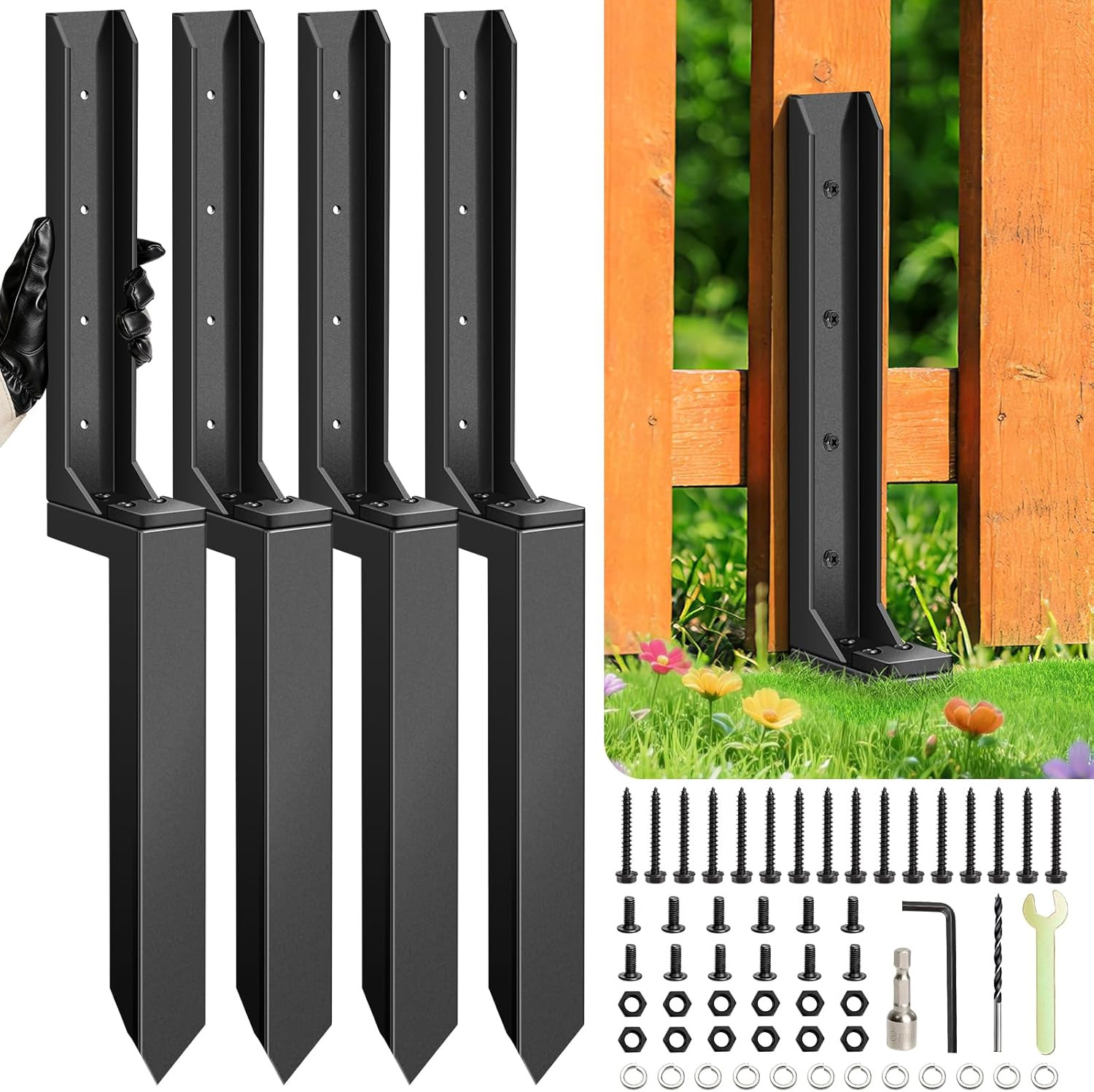 4-Pack Heavy Duty Fence Post Repair Kit – Secure Broken Wood Support