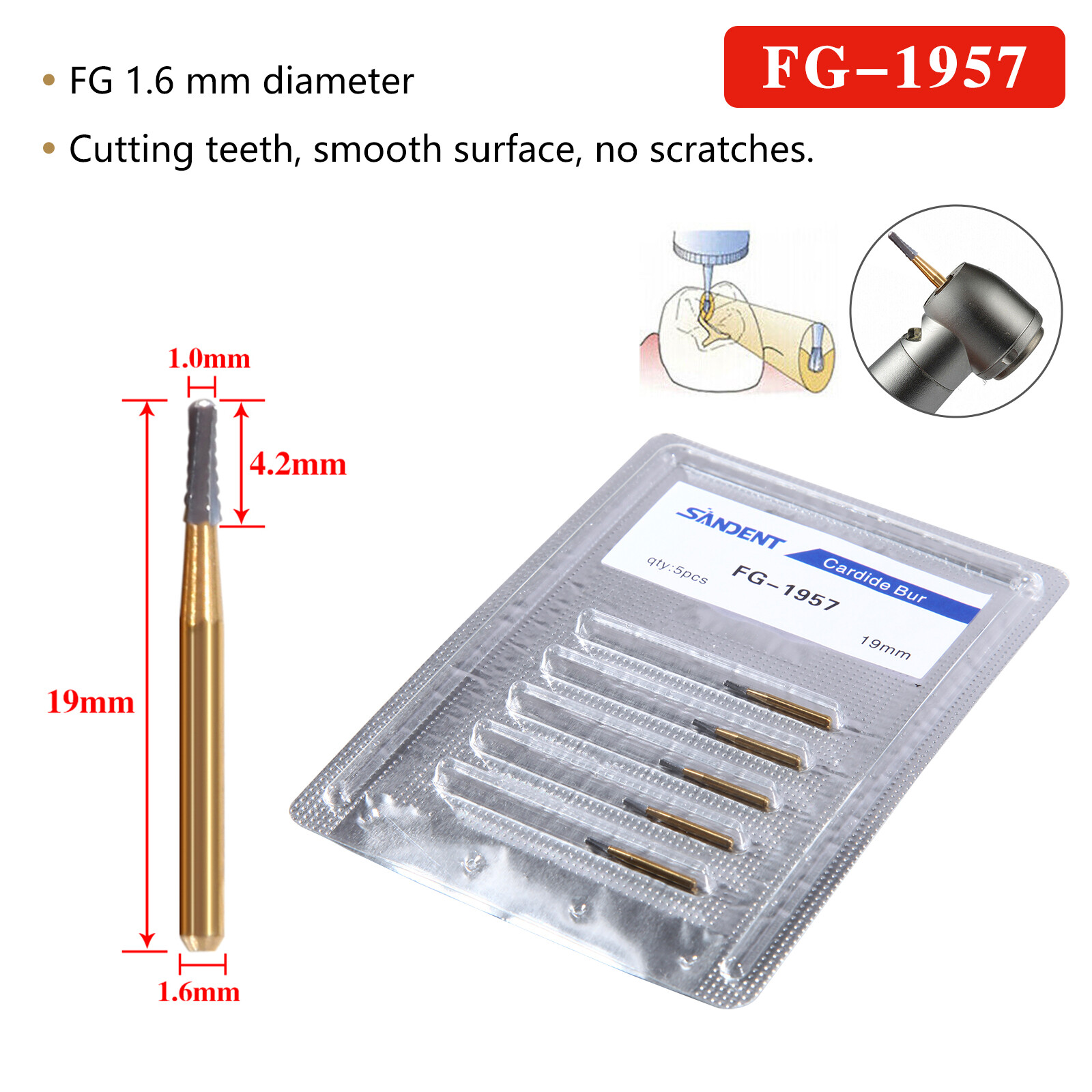 Dental Lab Tungsten Carbide Burs Round Bur FG 1.6mm Metal Cutting High Speed