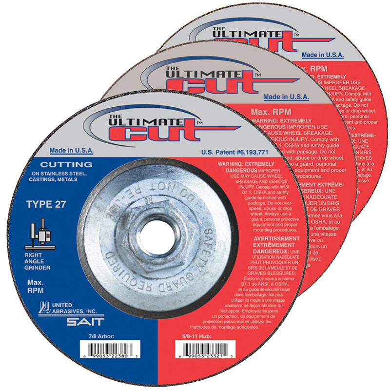SAIT Type 27 (42) Ultimate Cut 4-1/2″ x .045 x 5/8″-11 Hub Cutting Wheels QTY 10