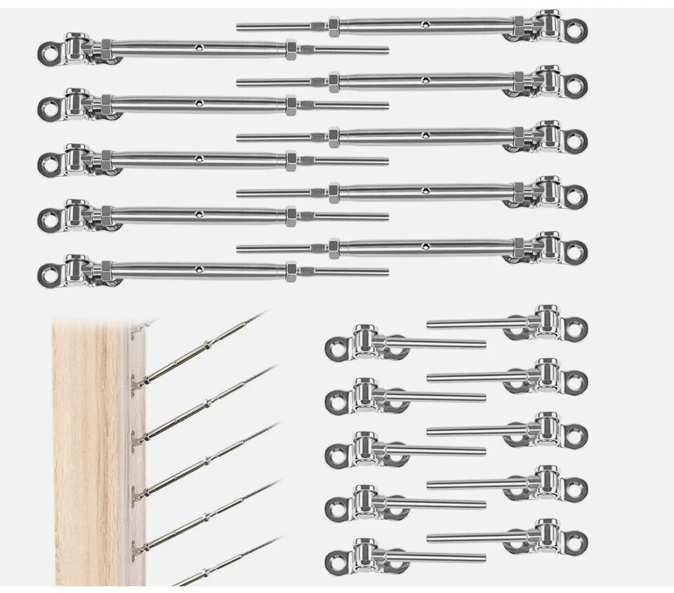 10 Pair Cable Railing Kit 1/8 Swage Toggle Turnbuckle Hardware T316 StainlesCK07