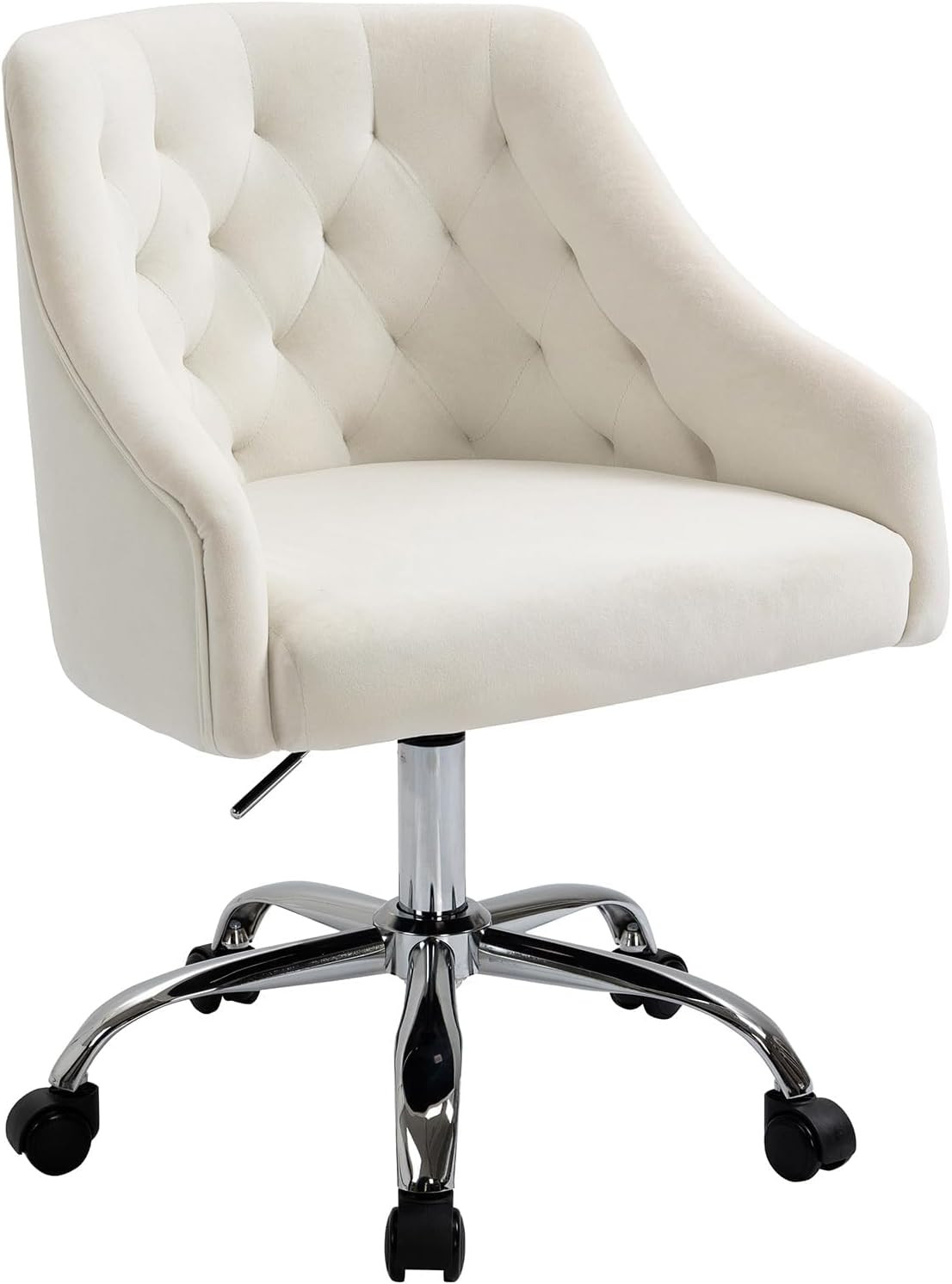 Chic Velvet Swivel Chair – Adjustable Gold Accent Office Chair for Girls (White)