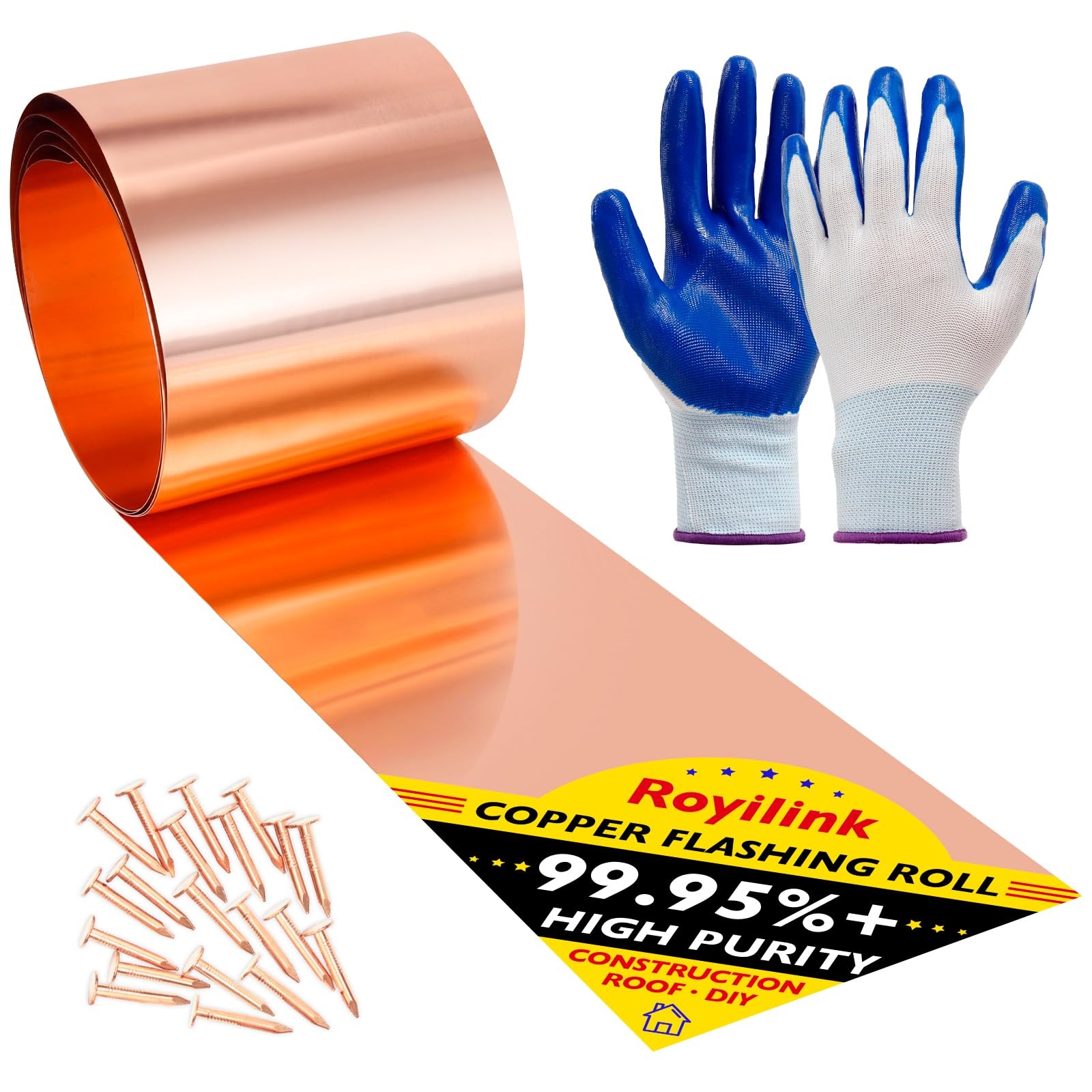 Royilink Copper Flashing 28 Gauge 0.012/0.3Mm Thickness 4In X 10Ft Astm B152