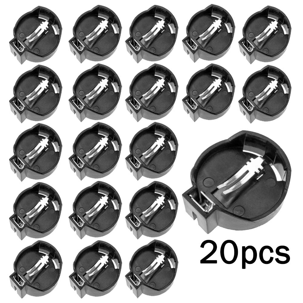 New Button Coin Cell Battery Socket Holder Case Black CR2025 CR2032 Set of 20