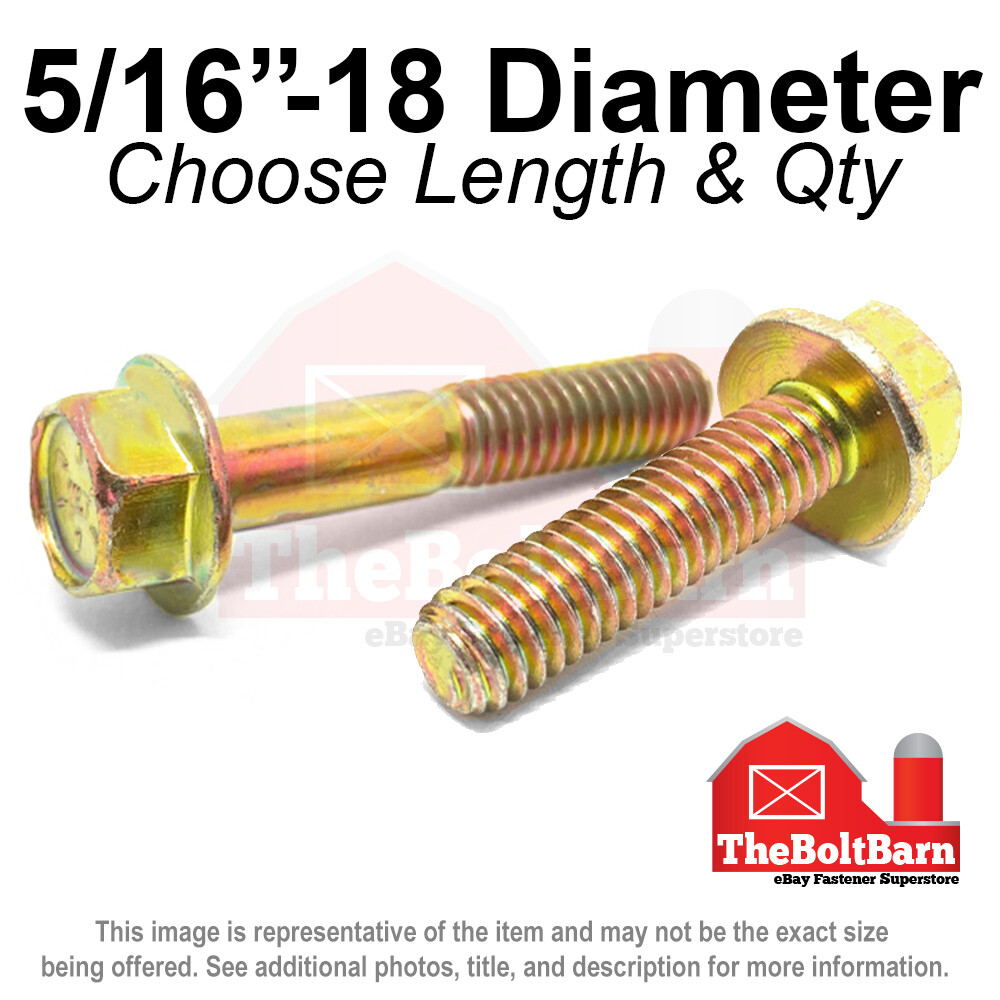 5/16″-18 Grade 8 Hex Flange Screws Frame Bolts Zinc Yellow (Pick Length & Qty)