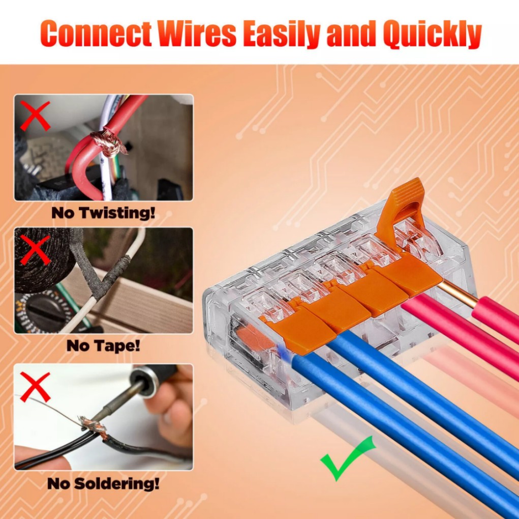 90 Pack Connectors Reusable Wire Clamp Terminal Blocks Compact Wire Connector*/+