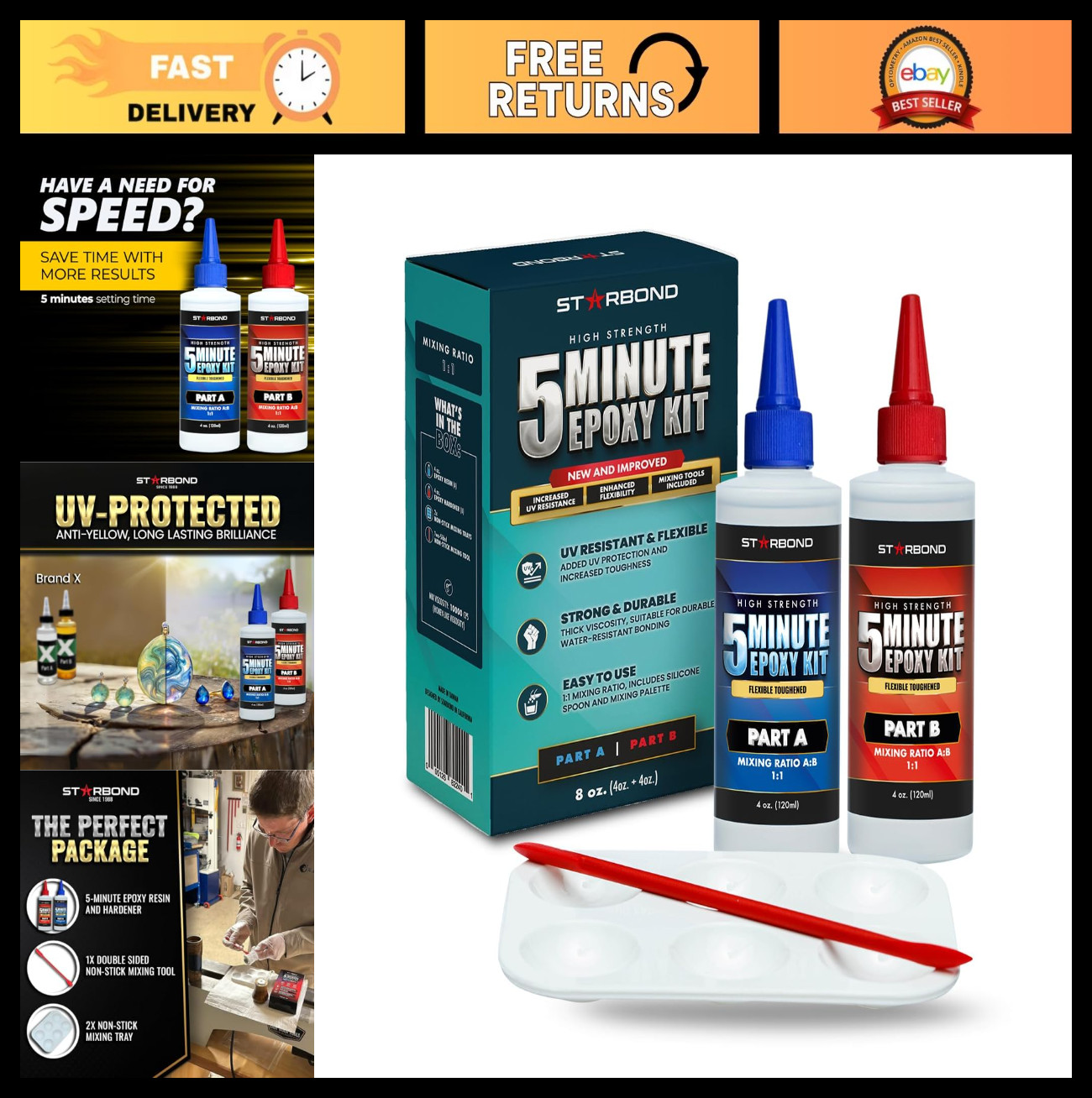 XL 8 oz. 5-Minute Epoxy Pro Kit – Strong, Fast-Setting Adhesive for Metal, Wood,