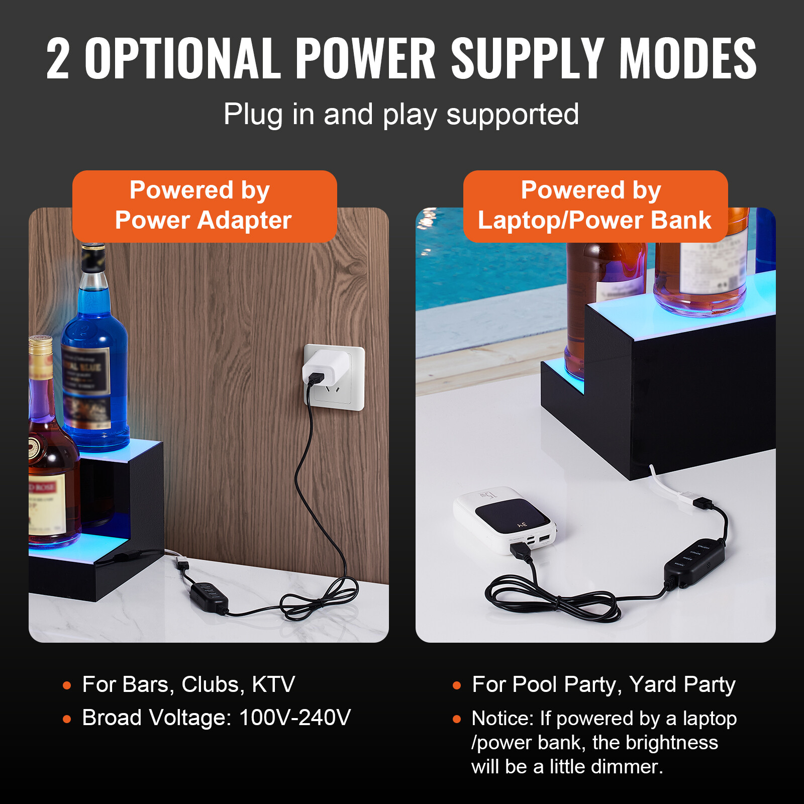 VEVOR60″ 2-Step LED Lighted Liquor Bottle Display Bar Shelf RF & App Control