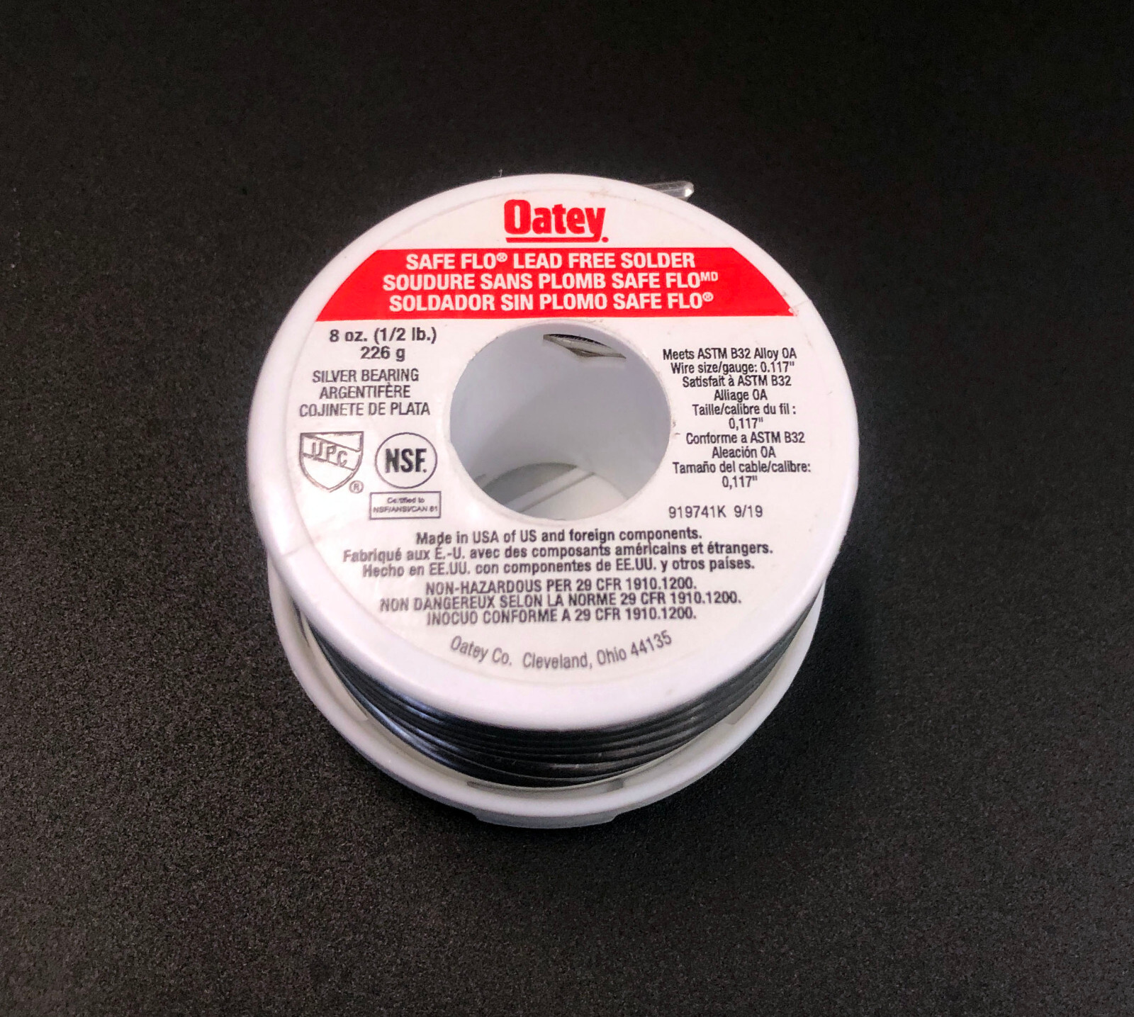 OATEY #290242 Safe Flo 8oz Lead-Free Silver Plumber SOLDER