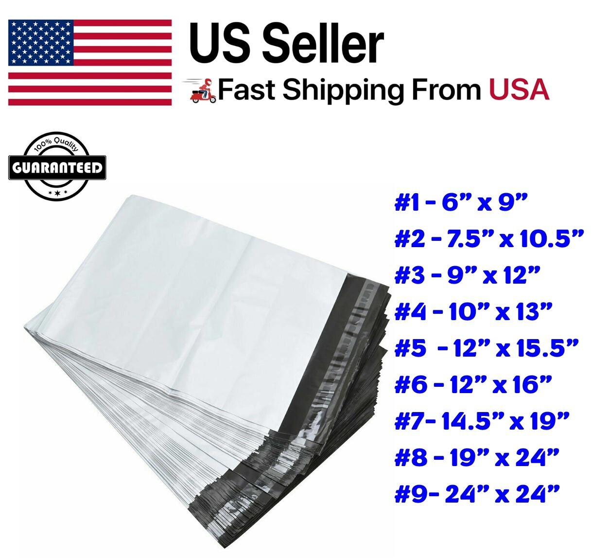 Poly Mailers Plastic Shipping Envelopes Self Sealing White Mailing Bags 2MIL
