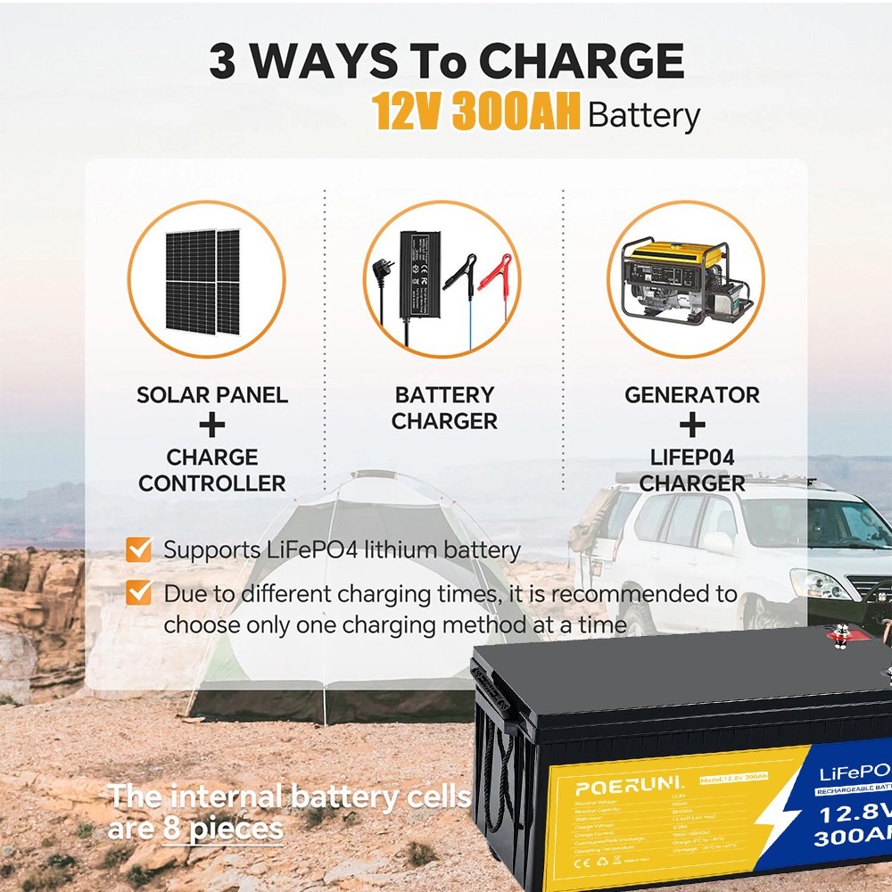 12V 300Ah LiFePO4 Lithium Battery 3840Wh Built-in BMS Solar RV Marine Off-grid