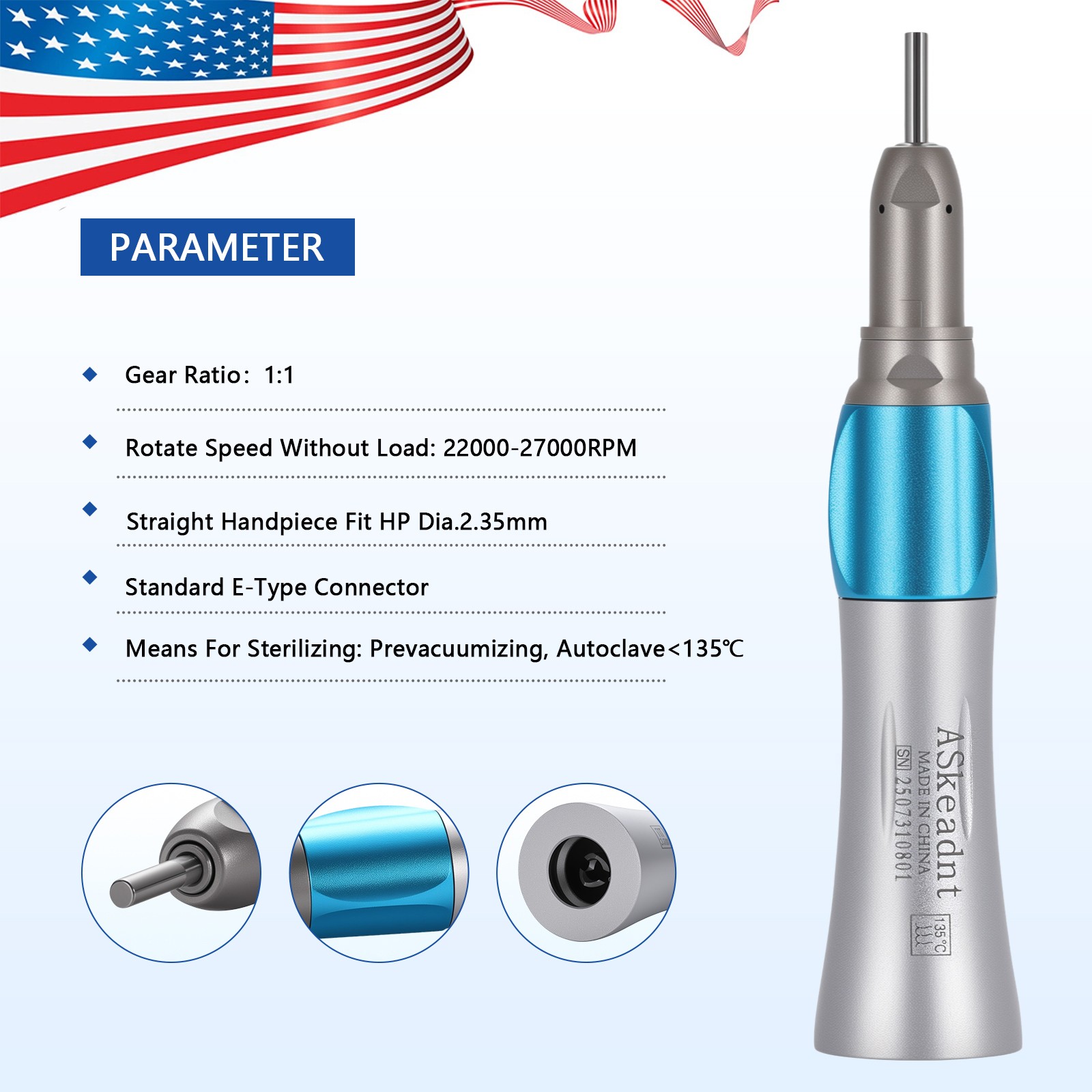 1-10 USA Dental Slow Low Speed Handpiece Straight Nosecone
