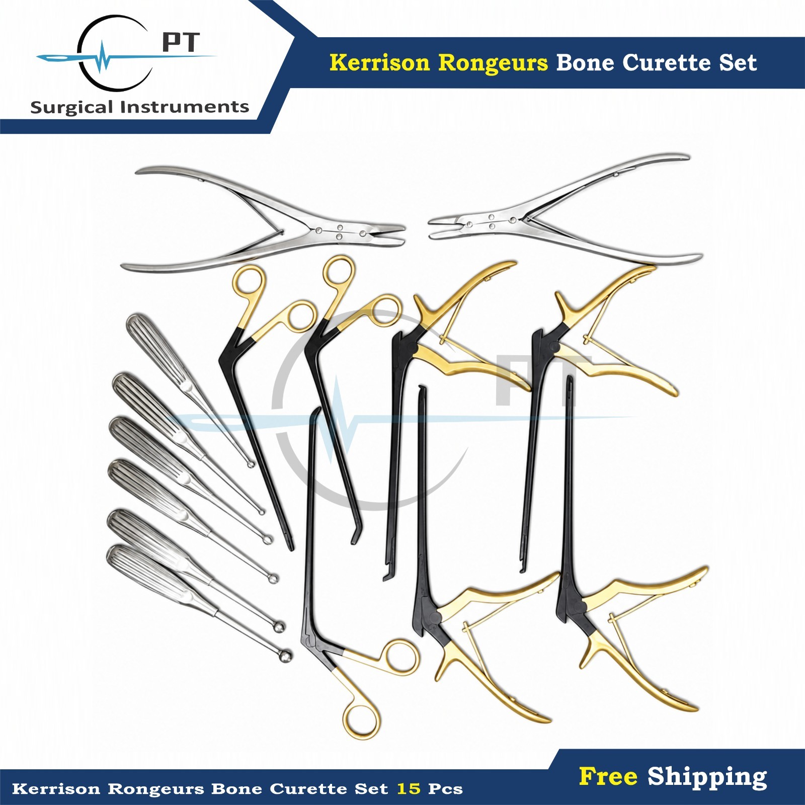 Kerrison Rongeurs Bone Curette Set Of 15 Pcs Surgical Orthopedic Instruments