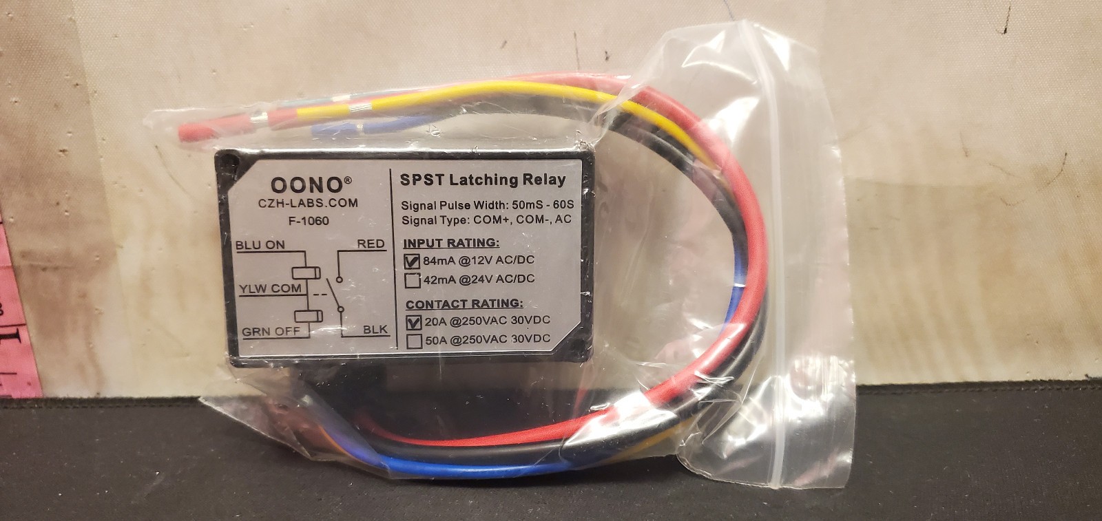 OONO F-1060 AC/DC 12V SPST Latching Relay Module, 20Amp 250Vac/30Vdc