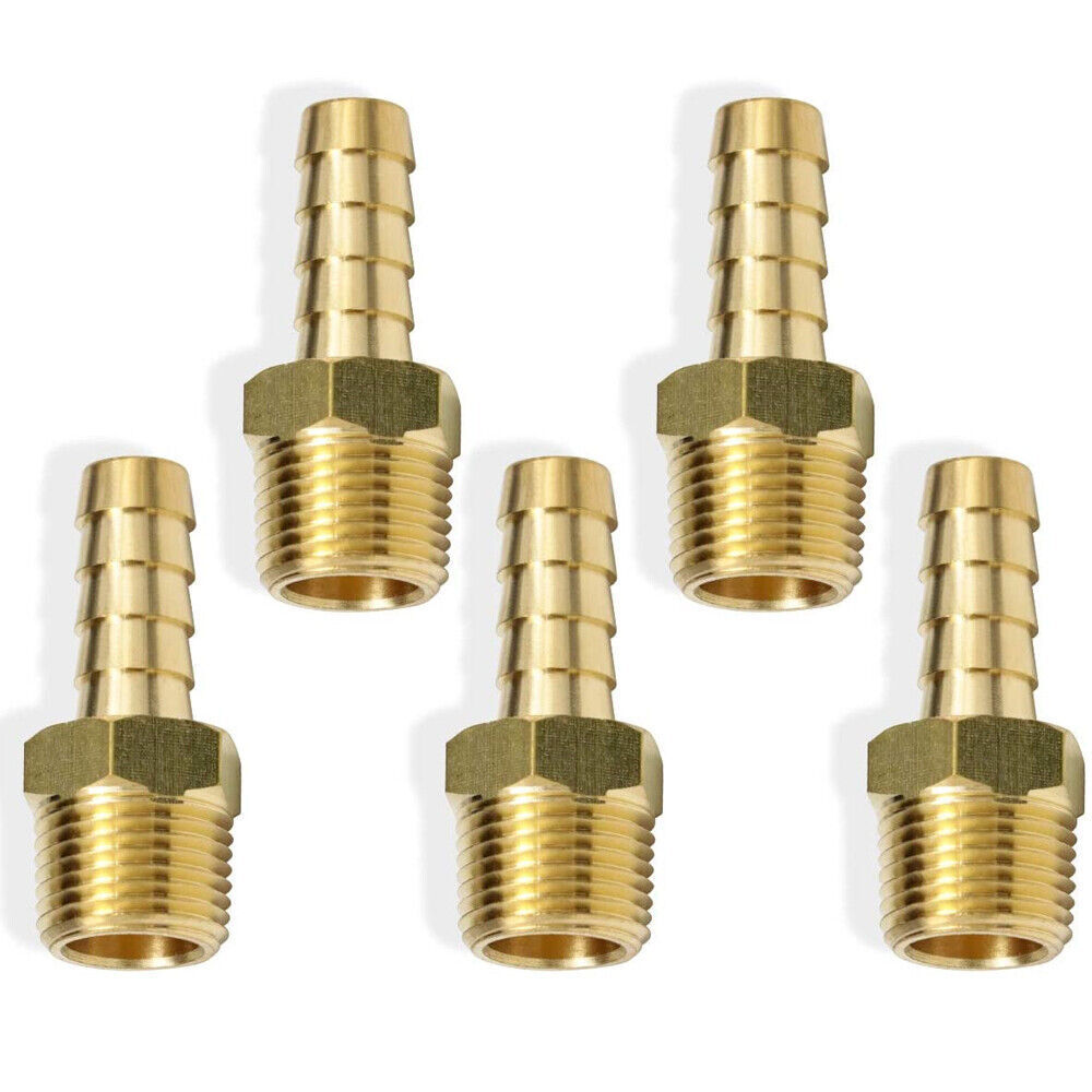 5pcs 3/8″ HOSE BARB X 3/8″ MALE NPT Brass Gas Fuel Water Air Fitting Universal