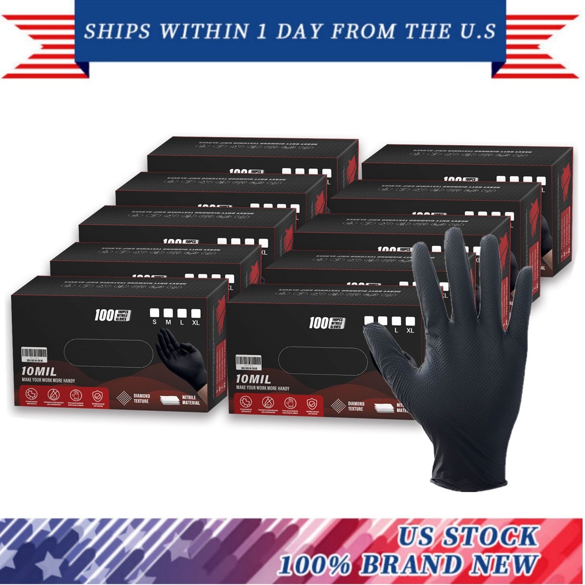 Heavy Duty Nitrile Disposable Gloves 10 Mil Diamond Texture 10 Boxes Size XL
