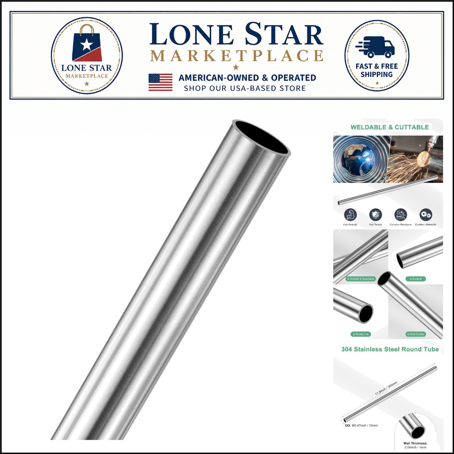 304 Stainless Steel Seamless Tubing – 300mm Length, 12mm OD for Durability