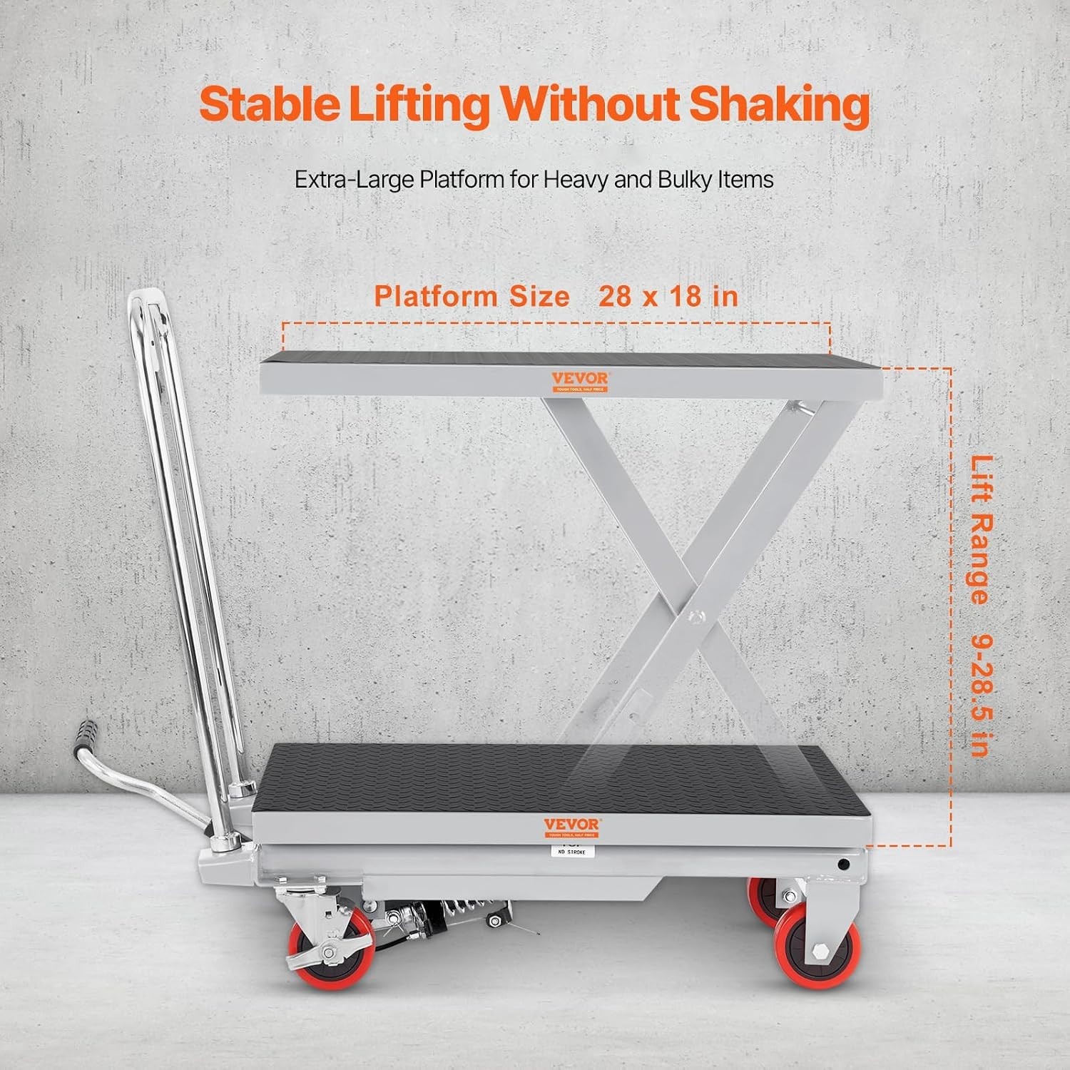 500 lbs Hydraulic Lift Table Cart – 28.5 Inch Manual Scissor Lift with Wheels