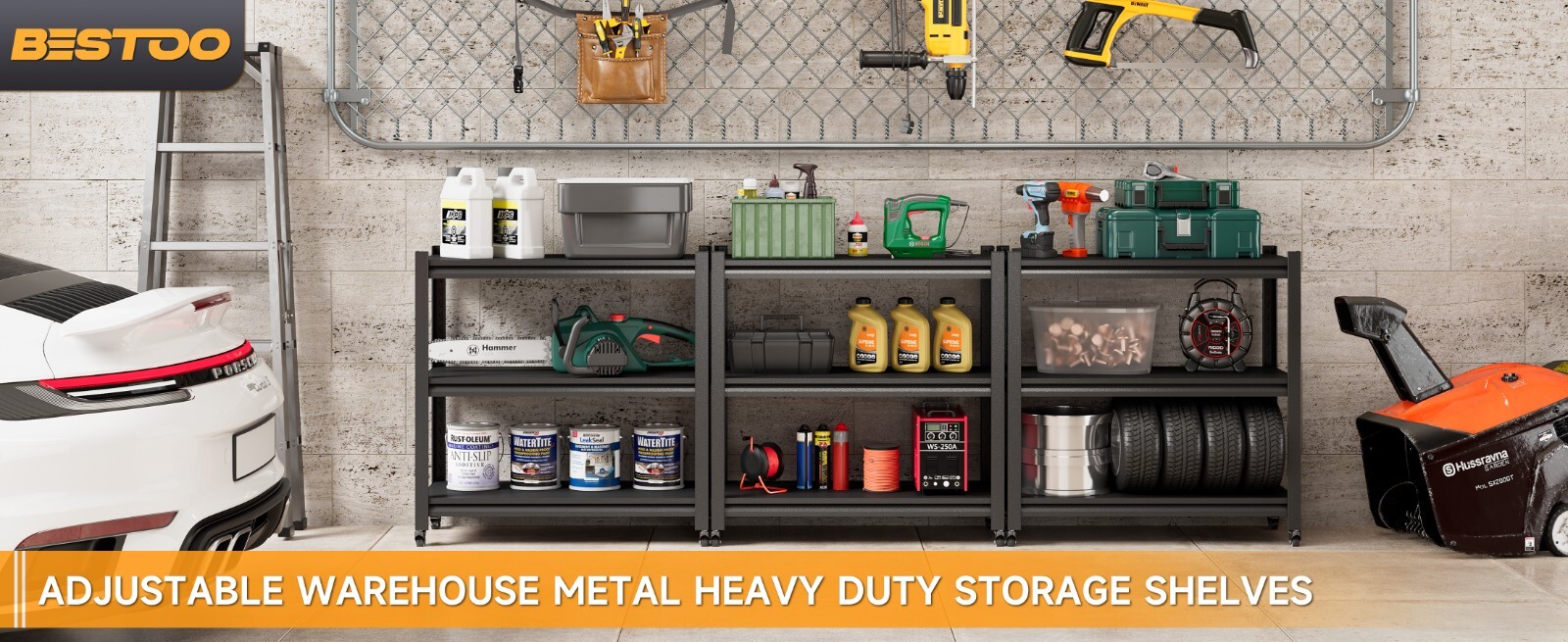 Heavy Duty Metal Shelving 3-tier Garden Tool Racks Utility Garage Tool Racks