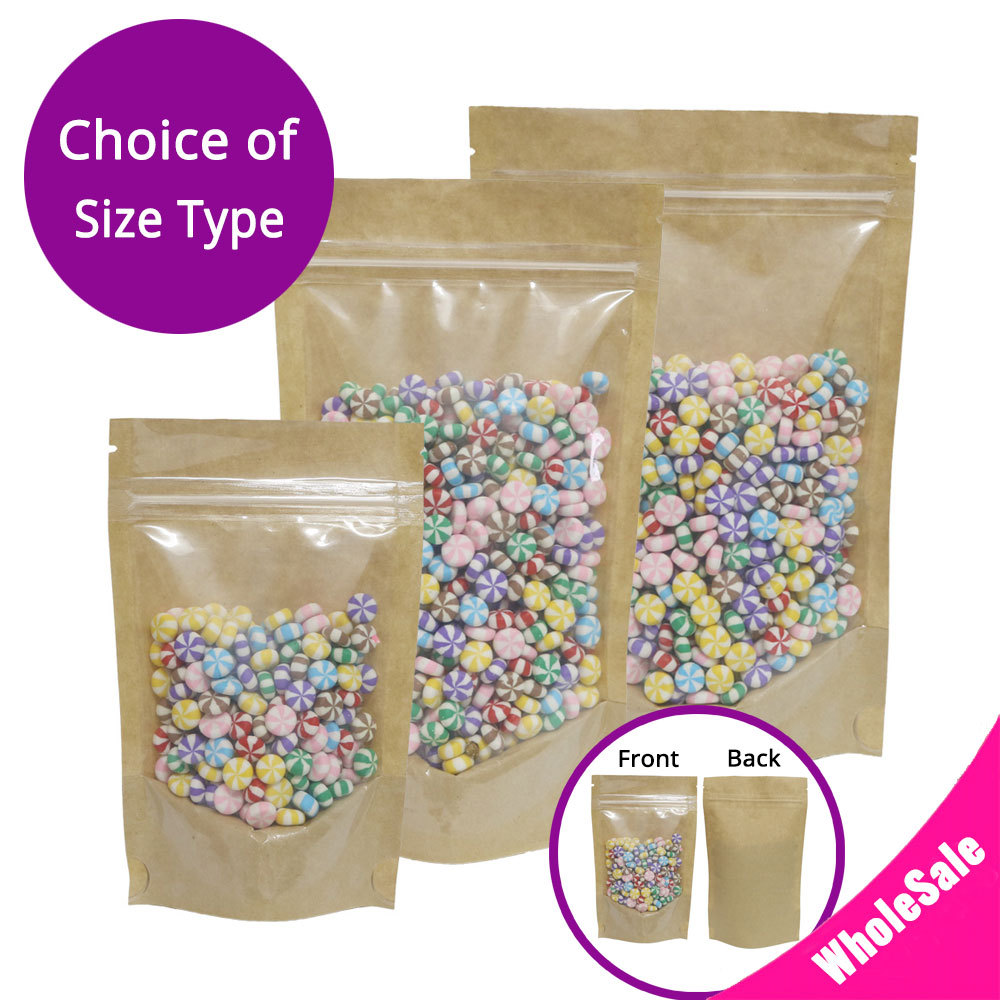 Many Sizes for Clear Front Kraft Paper Back Mylar Stand Up Zip lock Bag M34