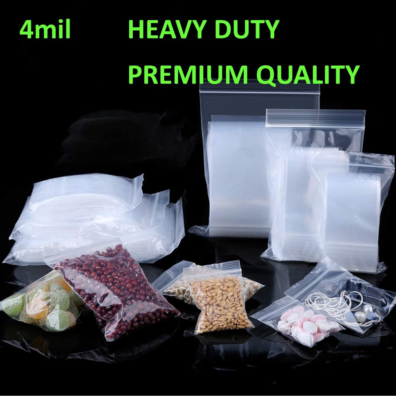 Heavy Duty Clear Zip Seal Plastic Bags Jewelry Top Lock Reclosable Baggies 4 Mil