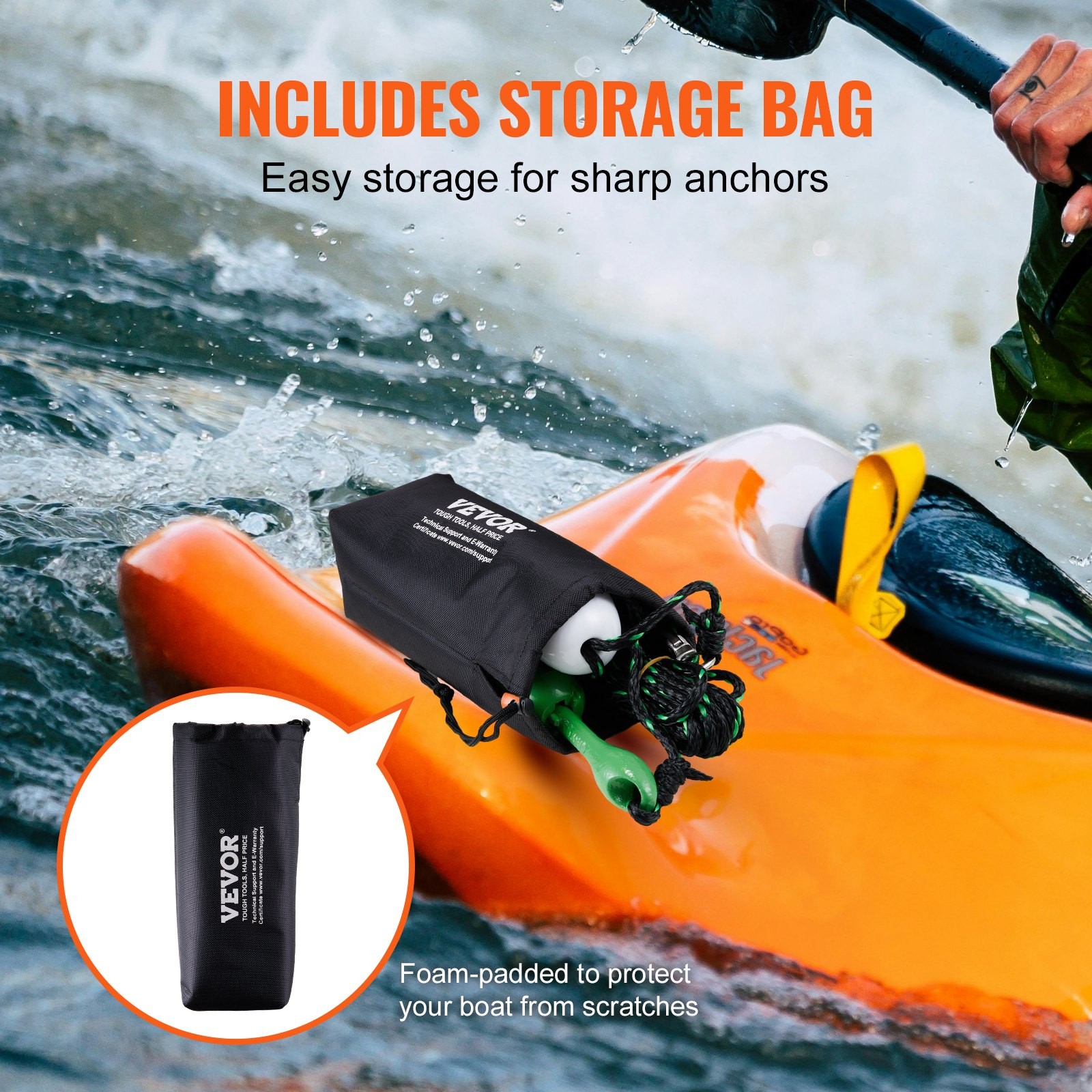 Kayak Anchor Kit,3.5 lb Paddle Board Anchor Kit with 26.2 ft/8 m Rope and Buoy