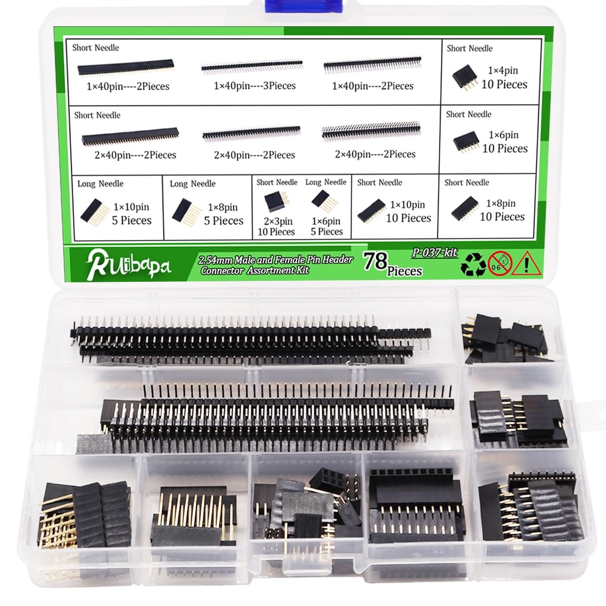 Ruibapa 78 PCS 2.54mm Male and Female Pin Connector Assortment Kit Includes 9…
