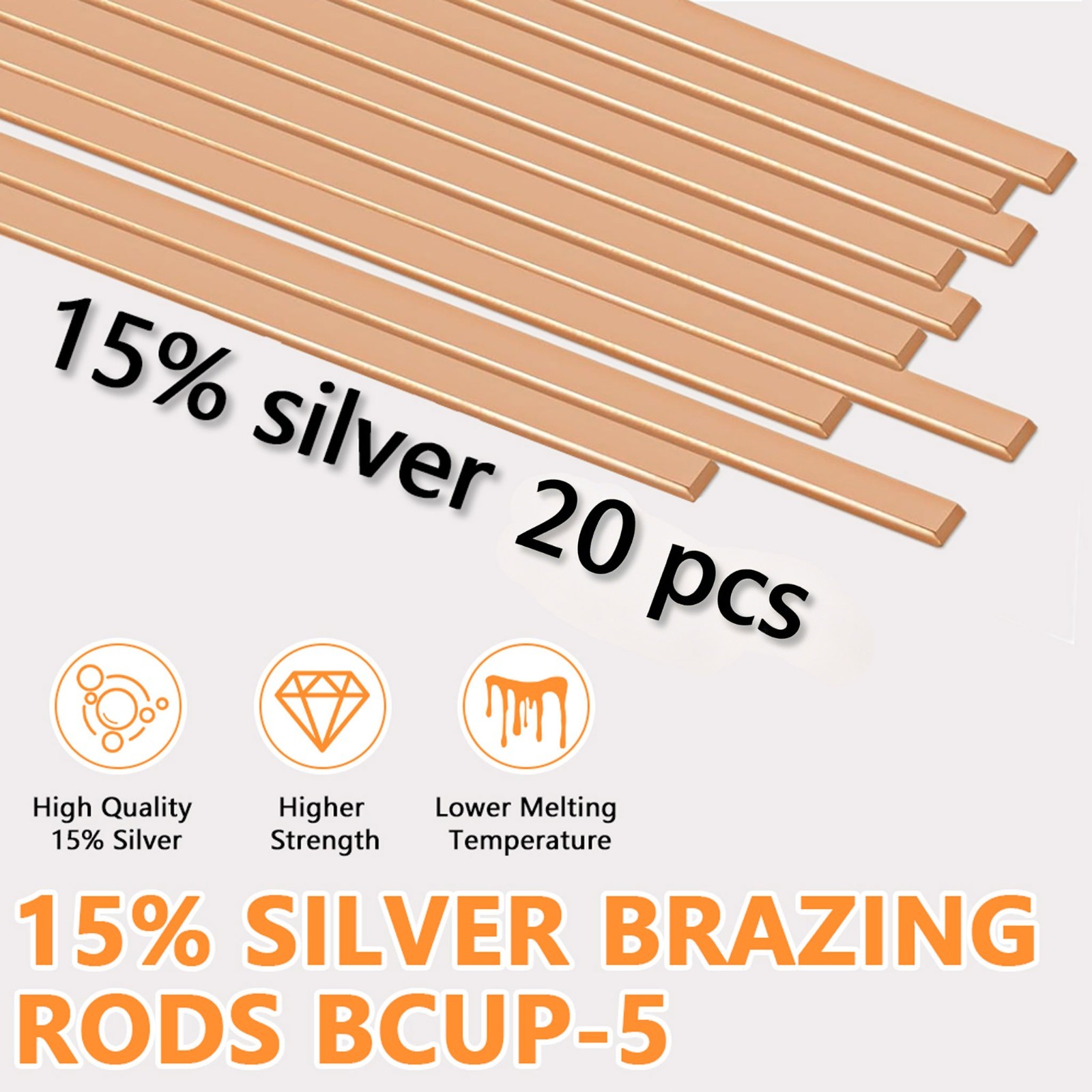 20 Sticks Brazing Rods Bcup-5 15% Silver Solder Phos Copper Brazing Welding Rods
