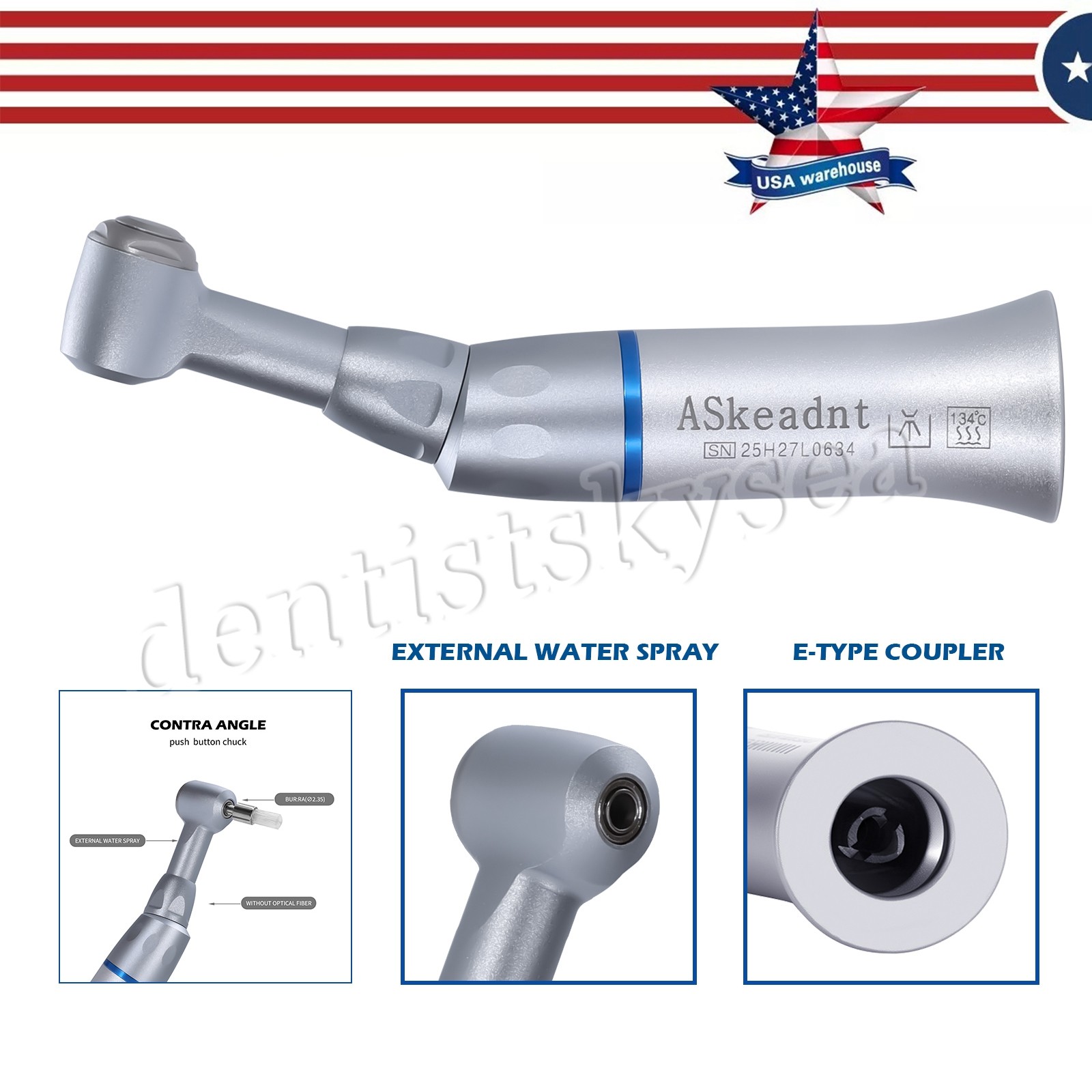5Pcs USA Dental Slow Low Speed Handpiece Contra Angle Push Button YAD