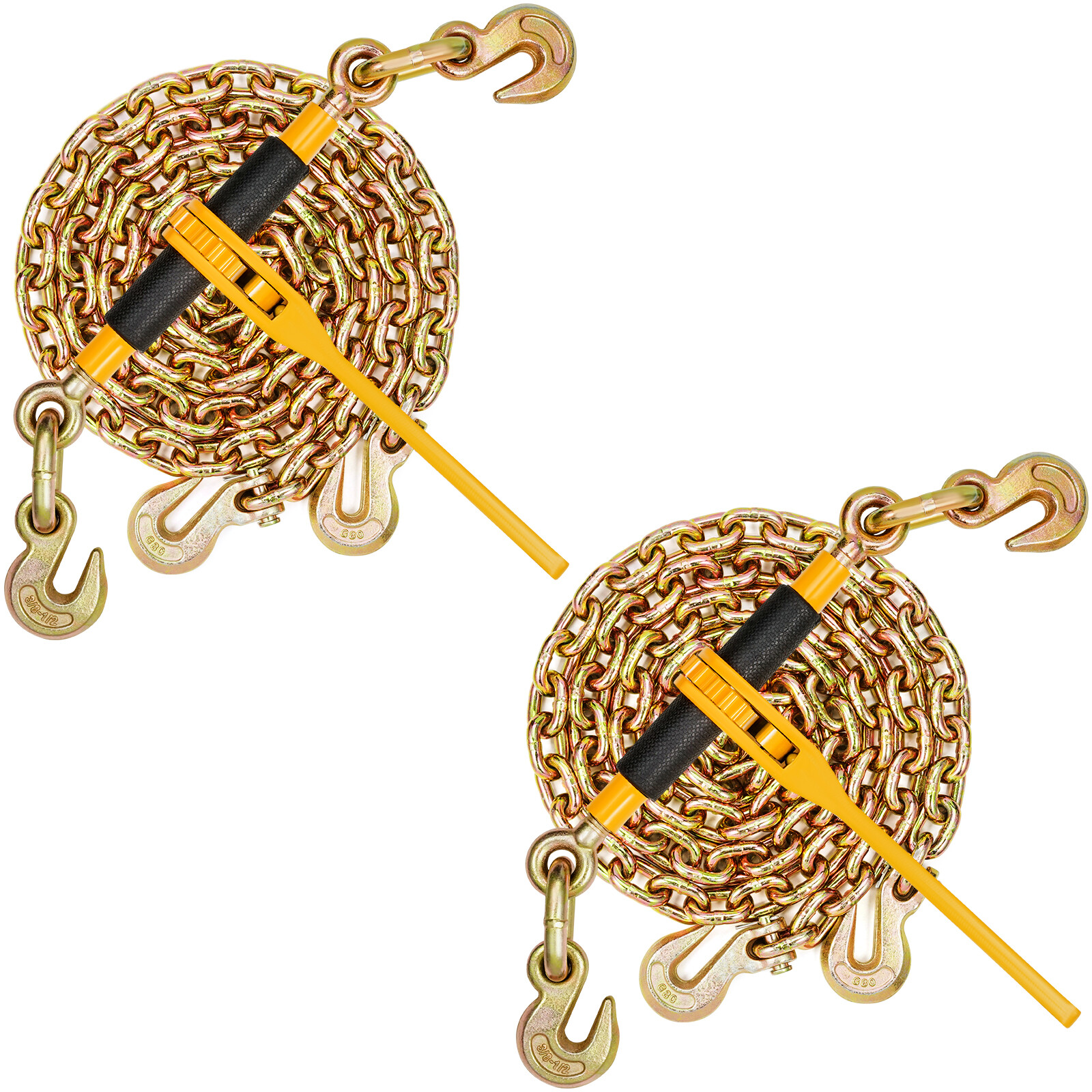 VEVOR Chain and Binder Kit 3/8″-1/2″ Ratchet Load Binder 3/8″ x 10′ Chain 2 Pack