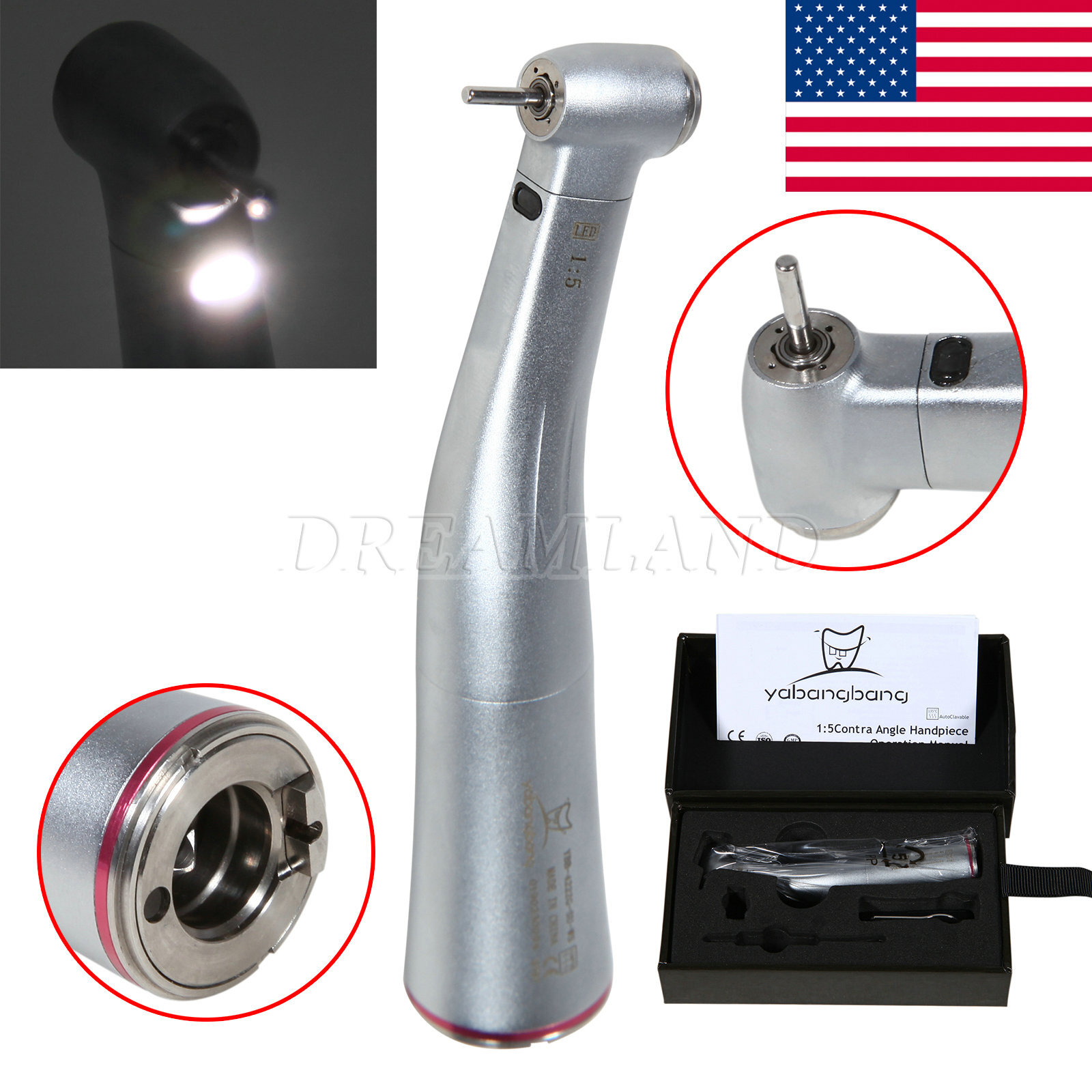 Dental Brushless LED Electric Micro Motor/1:1 1:5 Contra Angle Handpiece UPS