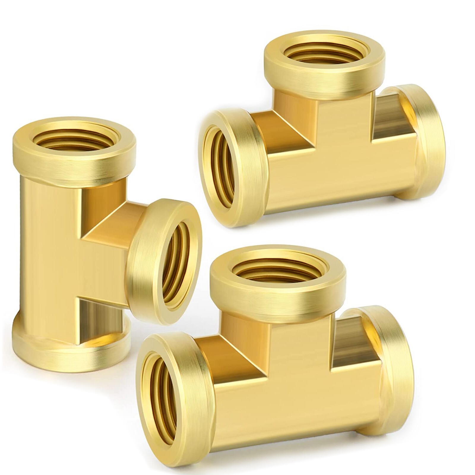 1/2 NPT Female Pipe EQUAL Tee 3 Way Brass Fitting Fuel Air Water Oil Gas (3PC)