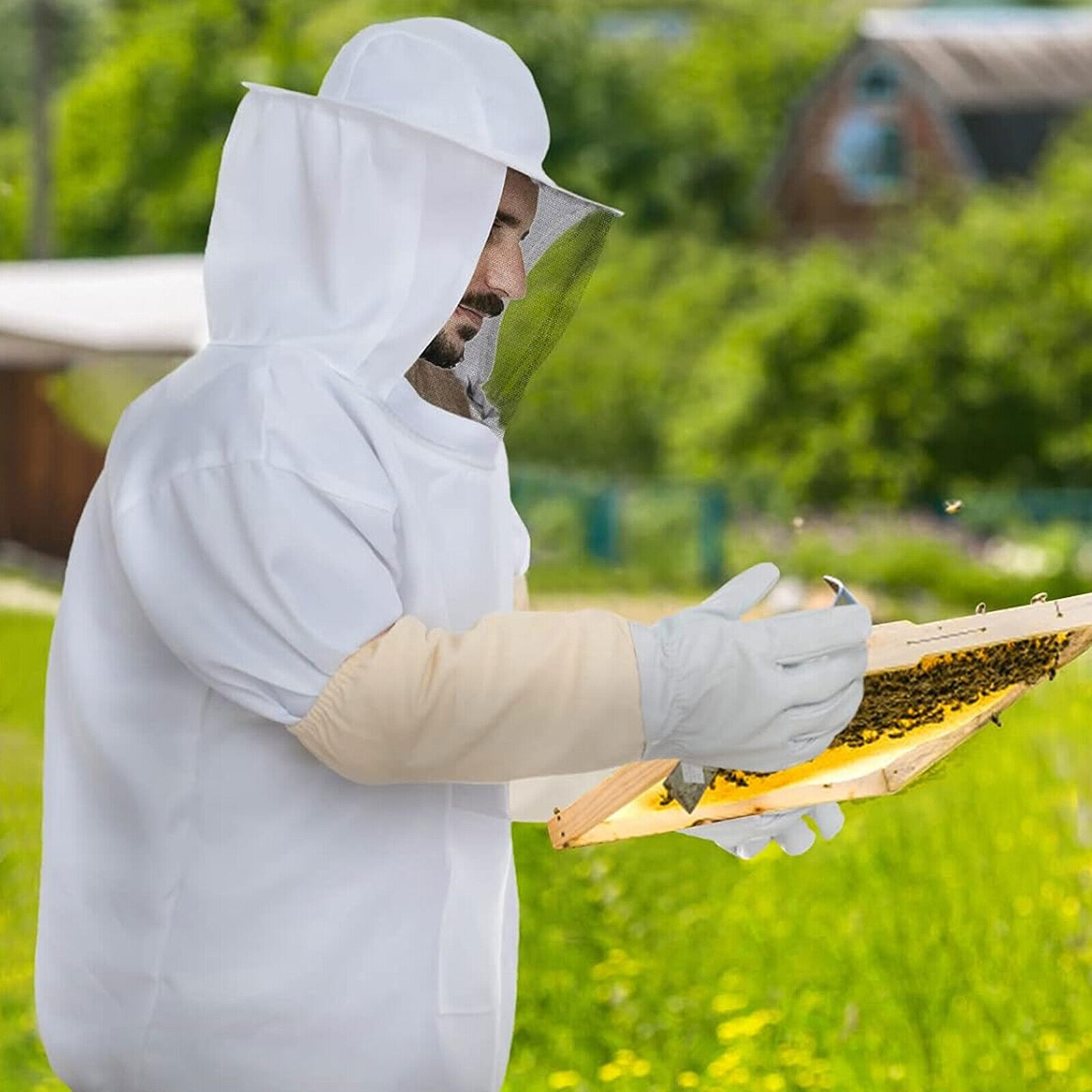 Beekeeping Protective Bee Suit Ventilated Jacket with Long Gloves & Veil Hood