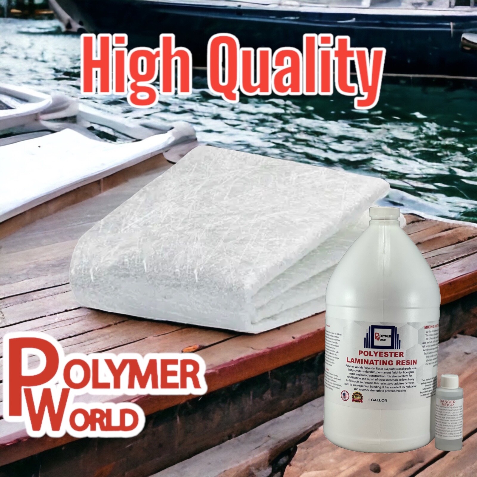 Fiberglass Repair Kit 1 Gal of Polyester Resin .75x50x5 Yard Chopped Strand Mat