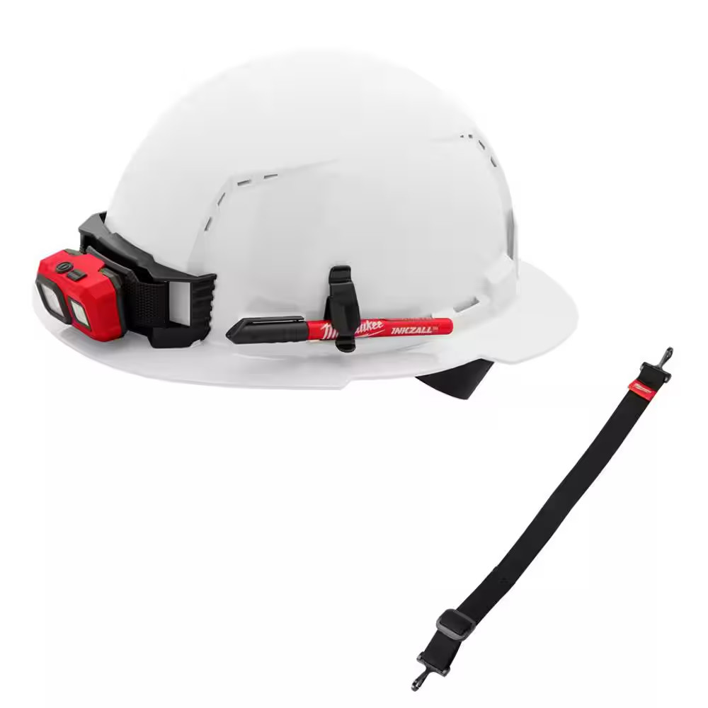 BOLT White Type 1 Class C Full Brim Vented Hard Hat with 4 Point Ratcheting Susp
