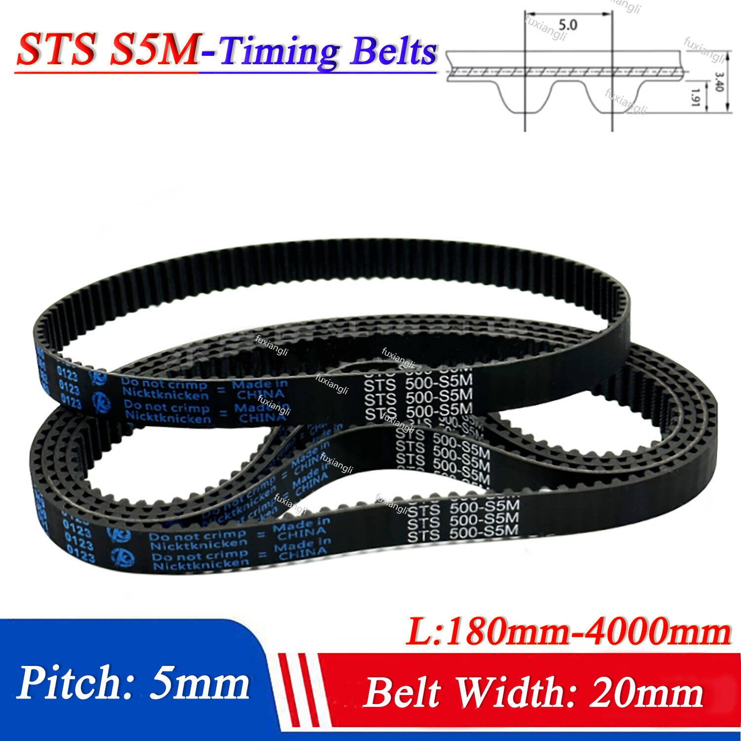 STS S5M Timing Belt Pitch 5mm Close Loop Rubber CNC Synchronous Belt Width 20mm