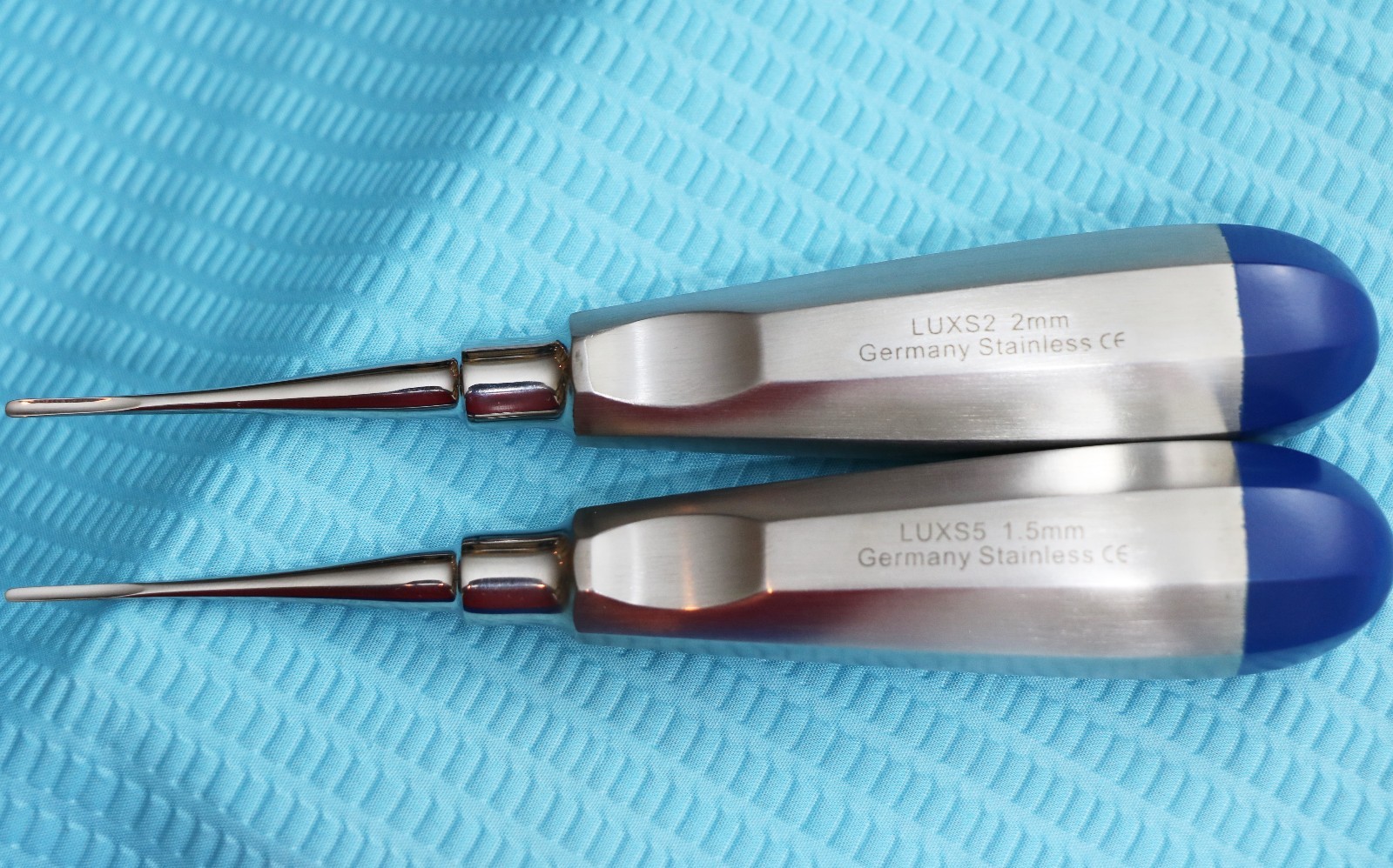GERMAN 2 PCS STRAIGHT 1.5 &2MM DENTAL SURGERY EXTRACTION LUXATING ELEVATOR- BLUE
