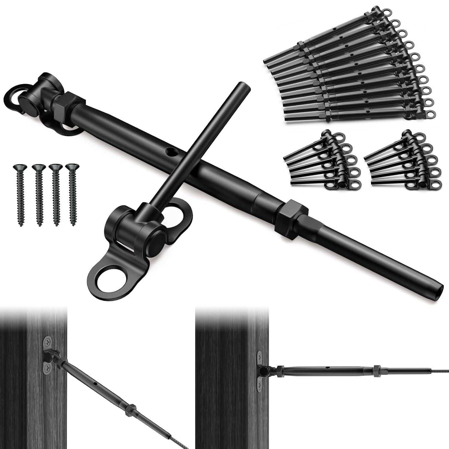 10 1/8″ Black Cable Railing T316 Stainless Steel Swage Hardware Turnbuckle Kit