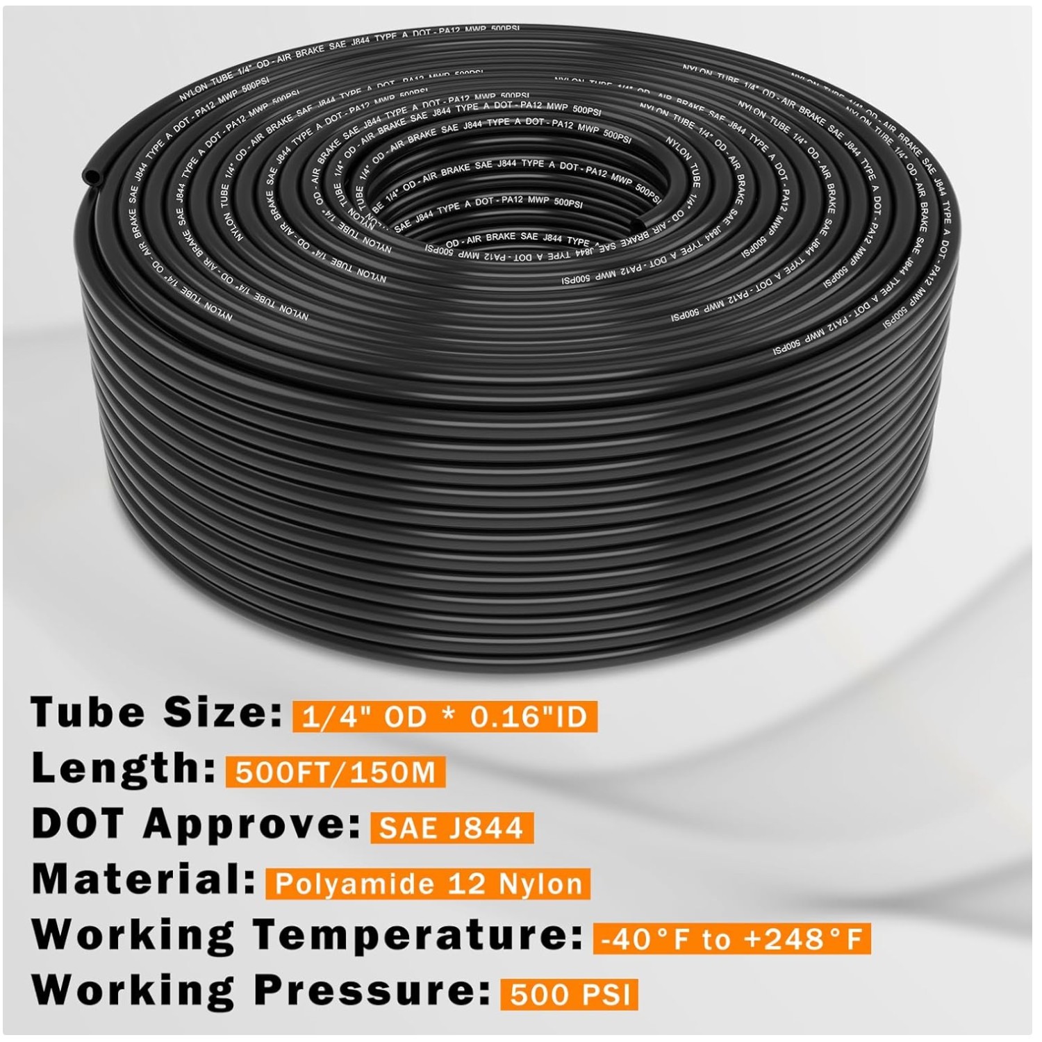 High-Strength Pneumatic Tubing 500ft