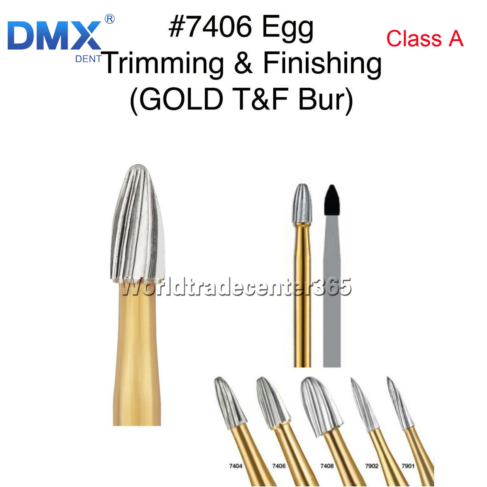 Egg Football Dental Gold Tungsten Carbide Burs Trimming& Finishing Shape FG 7406