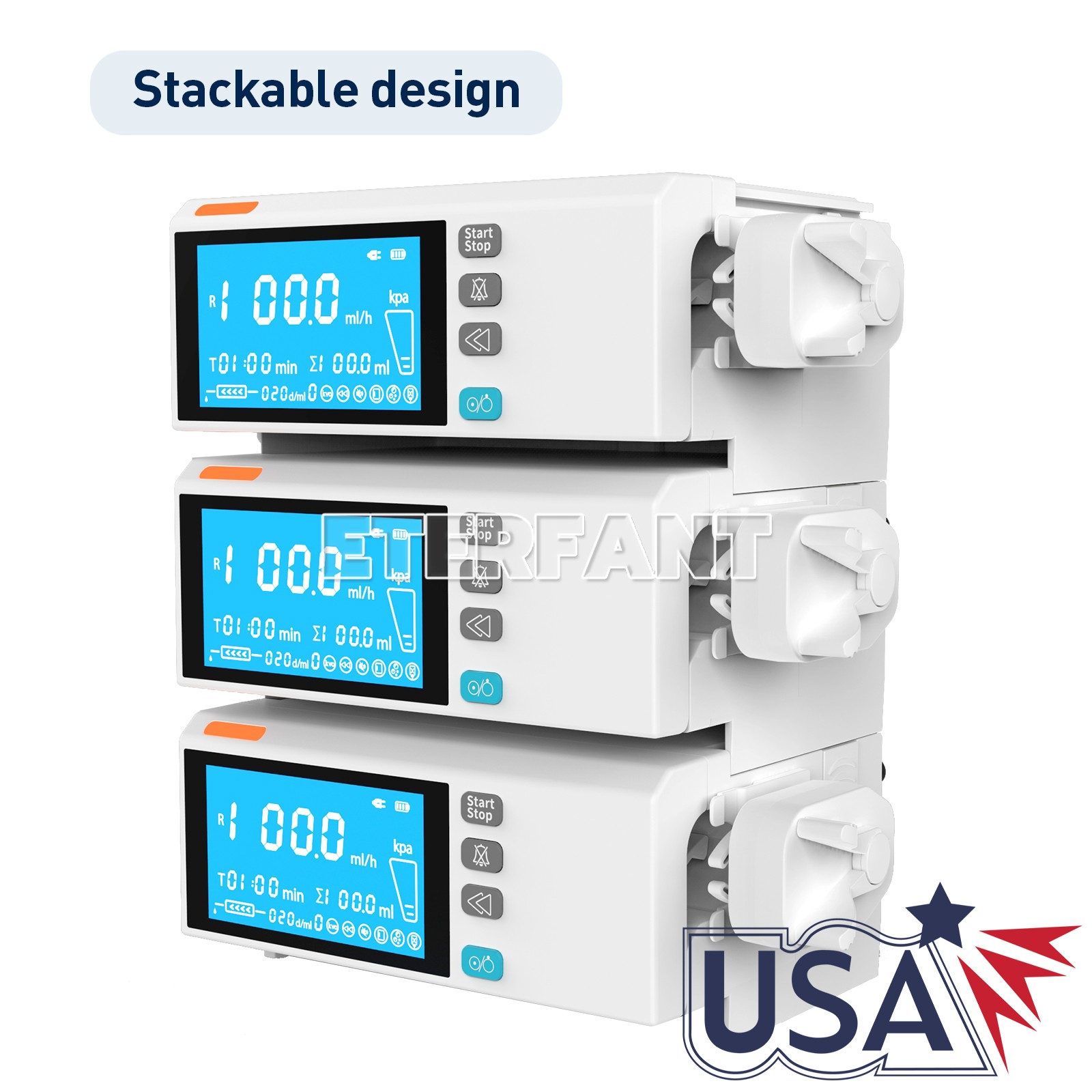 4.3inch Touch Screen Infusion Pump Stackable Type with Alarm for Human Use