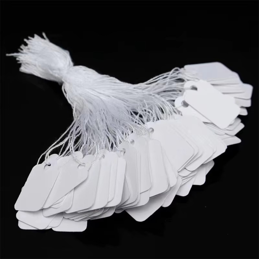 Garage Sale Price Tags Size #5 Blank White Merchandise Hang String Strung New