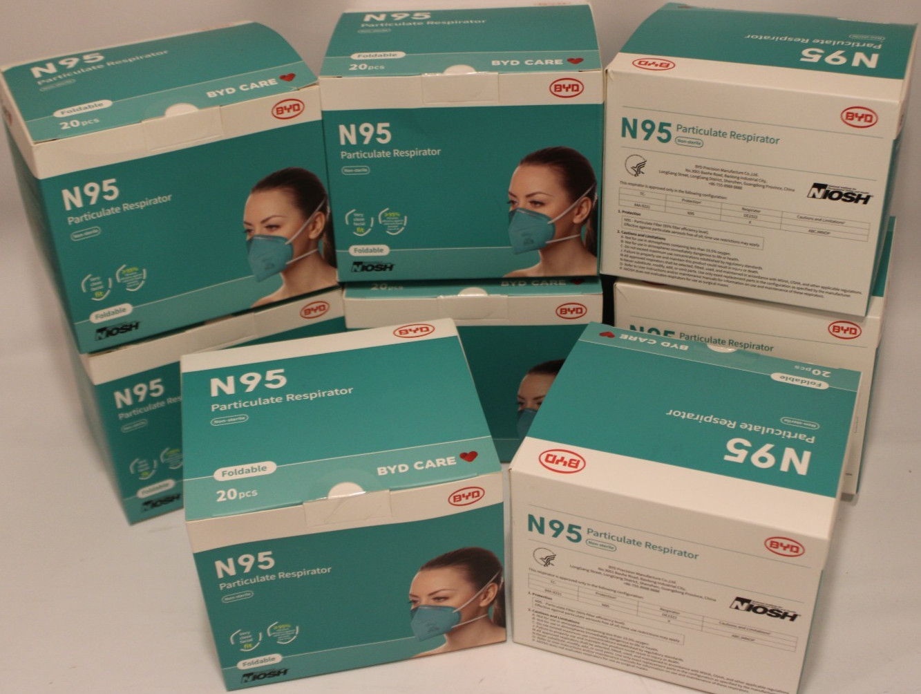 BYD DE2322 – N95 Foldable Particulate Respirator Masks – (8) 20 Count Boxes