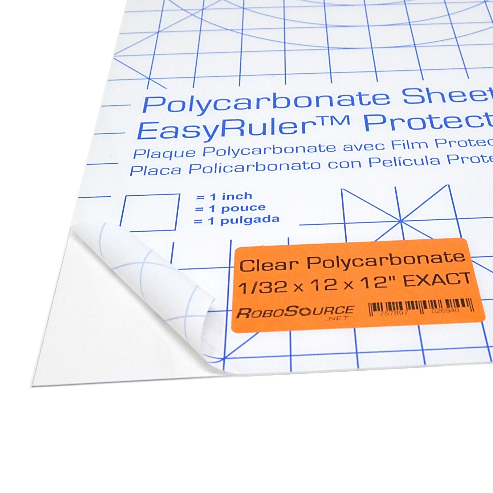 Polycarbonate Plastic Sheet 12″ X 12″ X 0.030″ (1/32″) Exact with EasyRuler Film