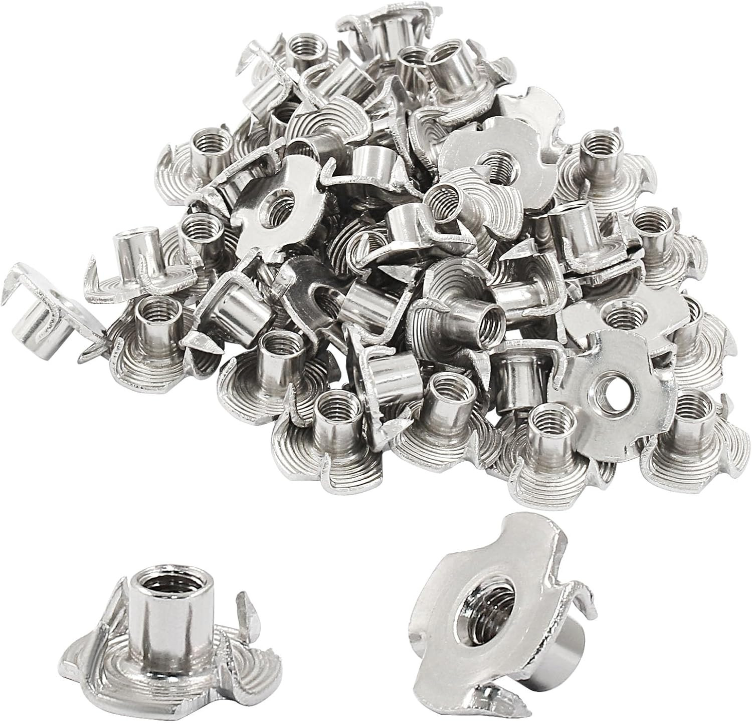 50 Pcs M5 x 8mm T-Nuts Stainless Steel Four Pronged Tee Nut for Wood Rock Cli…
