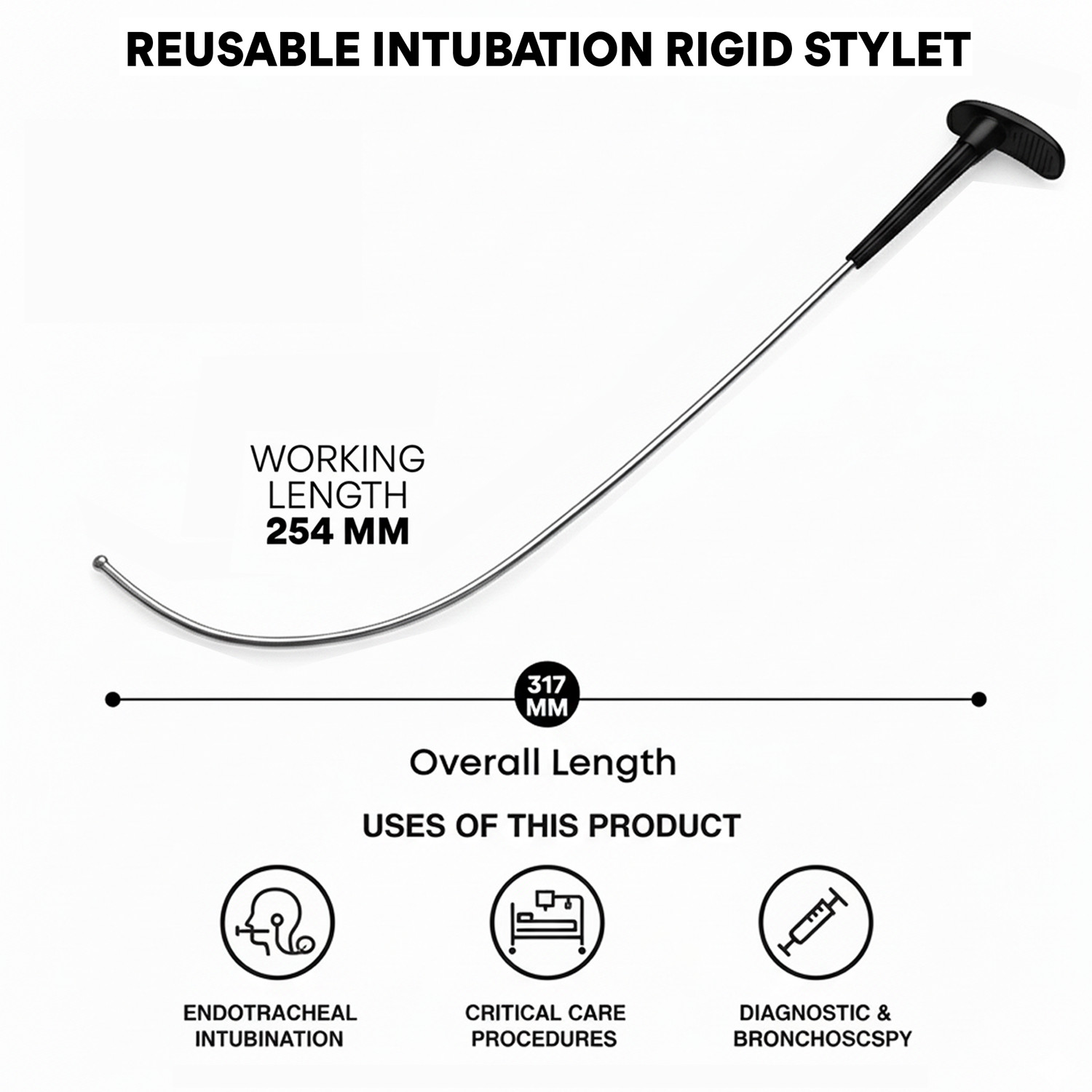 Reusable Intubation Stylet 12.5″ Autoclavable 5 mm Ball Tip Airway Instruments