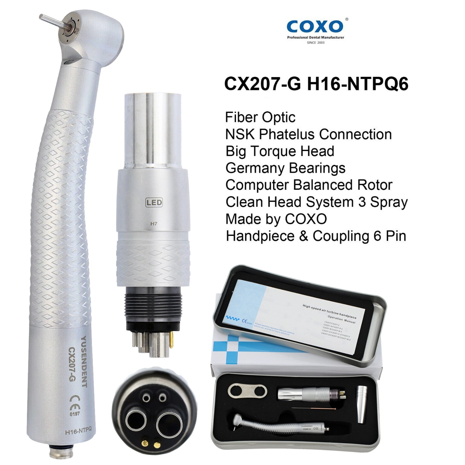 COXO Dental Handpiece Fiber Optic High Speed Turbine KaVo NSK Coupler 4 6 Hole