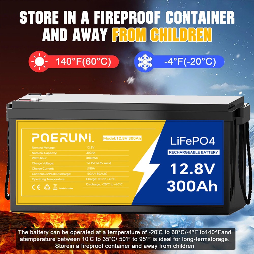 NEW 12V 300Ah LiFePO4 Lithium Battery Deep Cycle BMS Solar RV Marine Off-grid