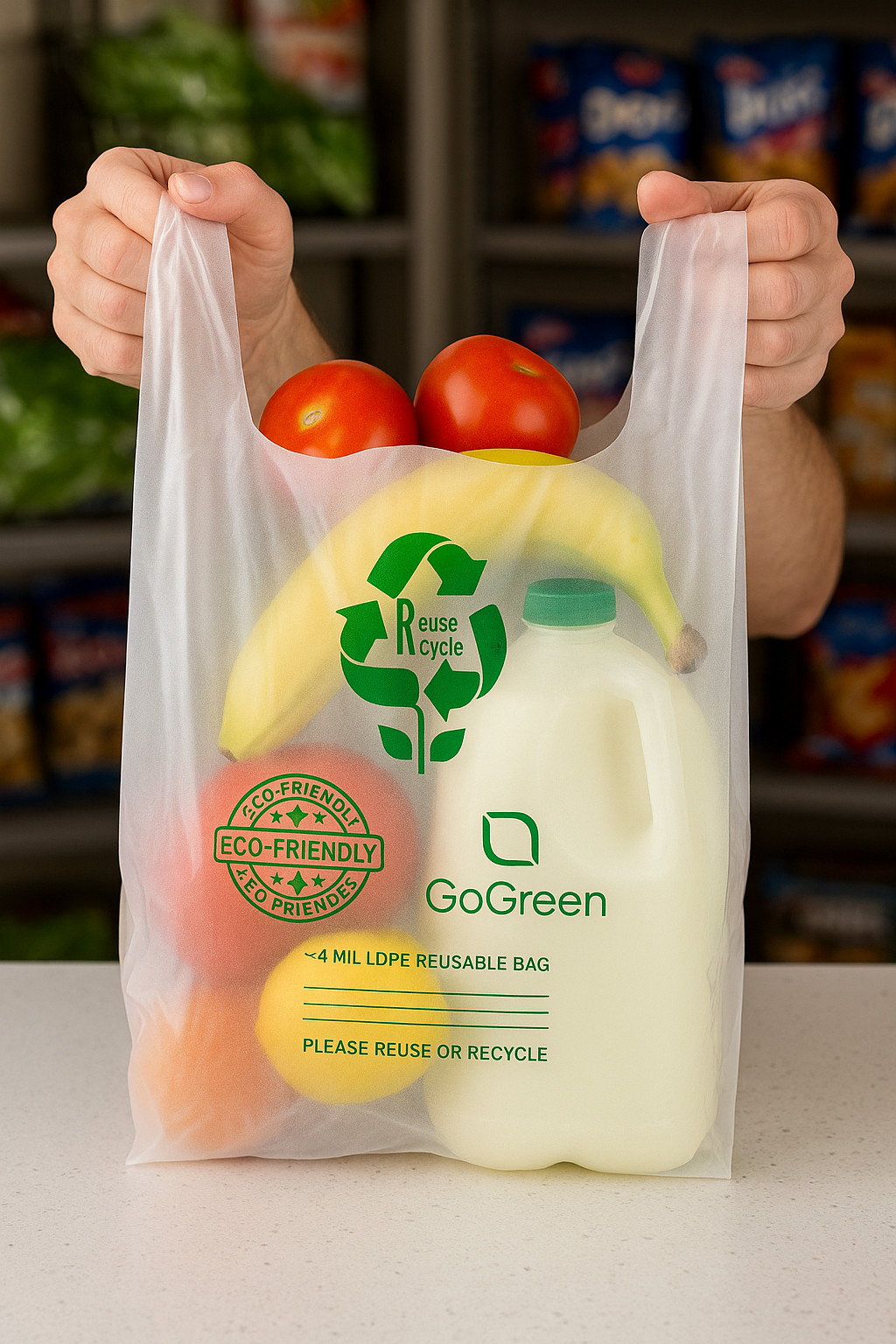 1/6 Clear Heavy-Duty Plastic T-Shirt Bags 4 Mil Reusable Grocery Shopping 21×6.